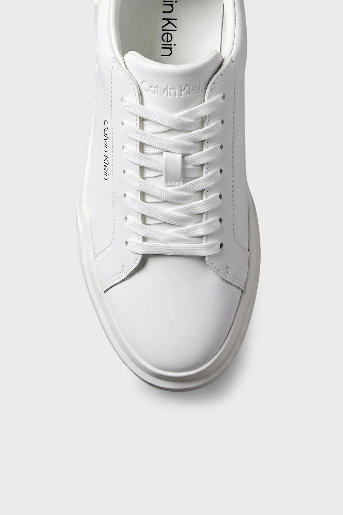 Calvin Klein Logolu Deri Sneaker HM0HM0230101W Erkek Ayakkabı HM0HM02301 01W Beyaz-siyah - 4