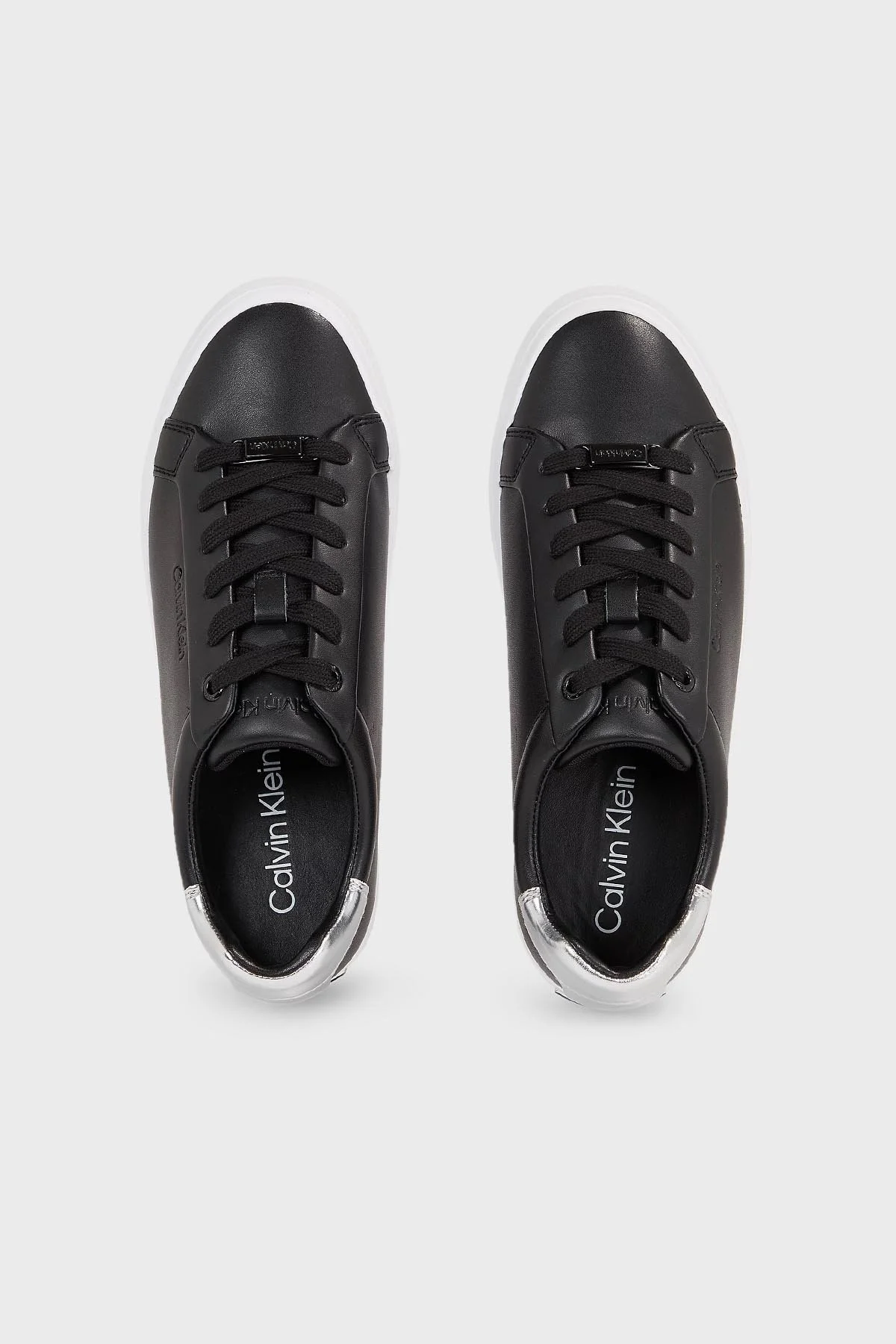 Calvin Klein Logolu Deri Sneaker HW0HW020040GN Bayan Ayakkabı HW0HW02004 0GN SİYAH-GÜMÜŞ - 5