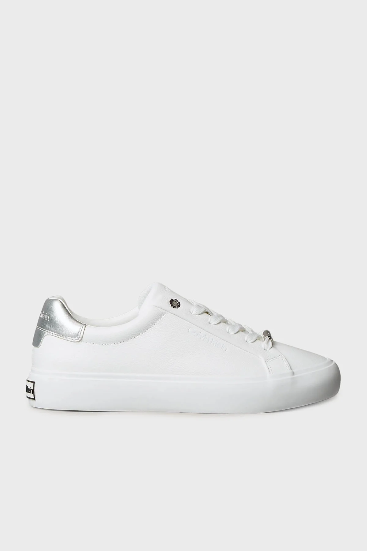 Calvin Klein Logolu Deri Sneaker HW0HW026780LC Bayan Ayakkabı HW0HW02678 0LC BEYAZ-GÜMÜŞ - 1