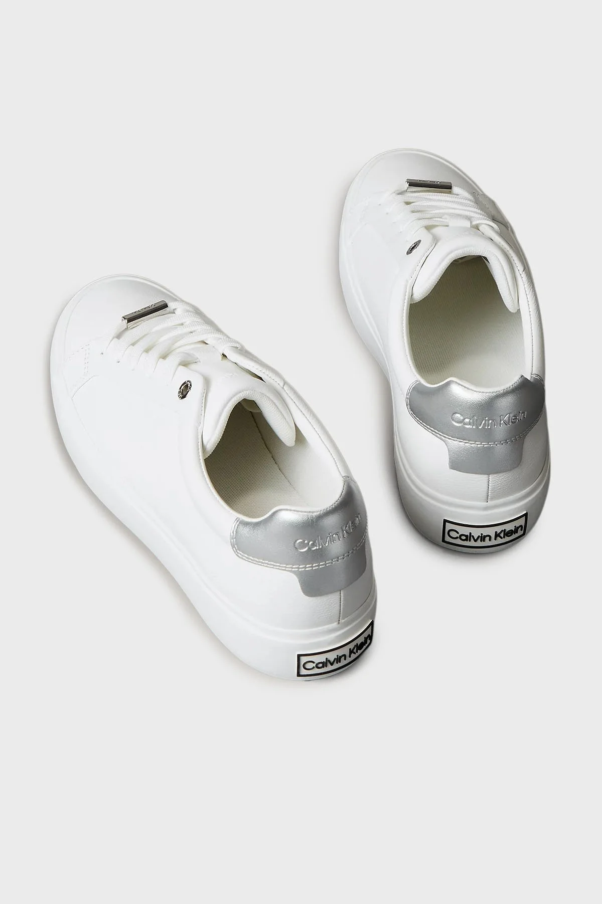 Calvin Klein Logolu Deri Sneaker HW0HW026780LC Bayan Ayakkabı HW0HW02678 0LC BEYAZ-GÜMÜŞ - 5
