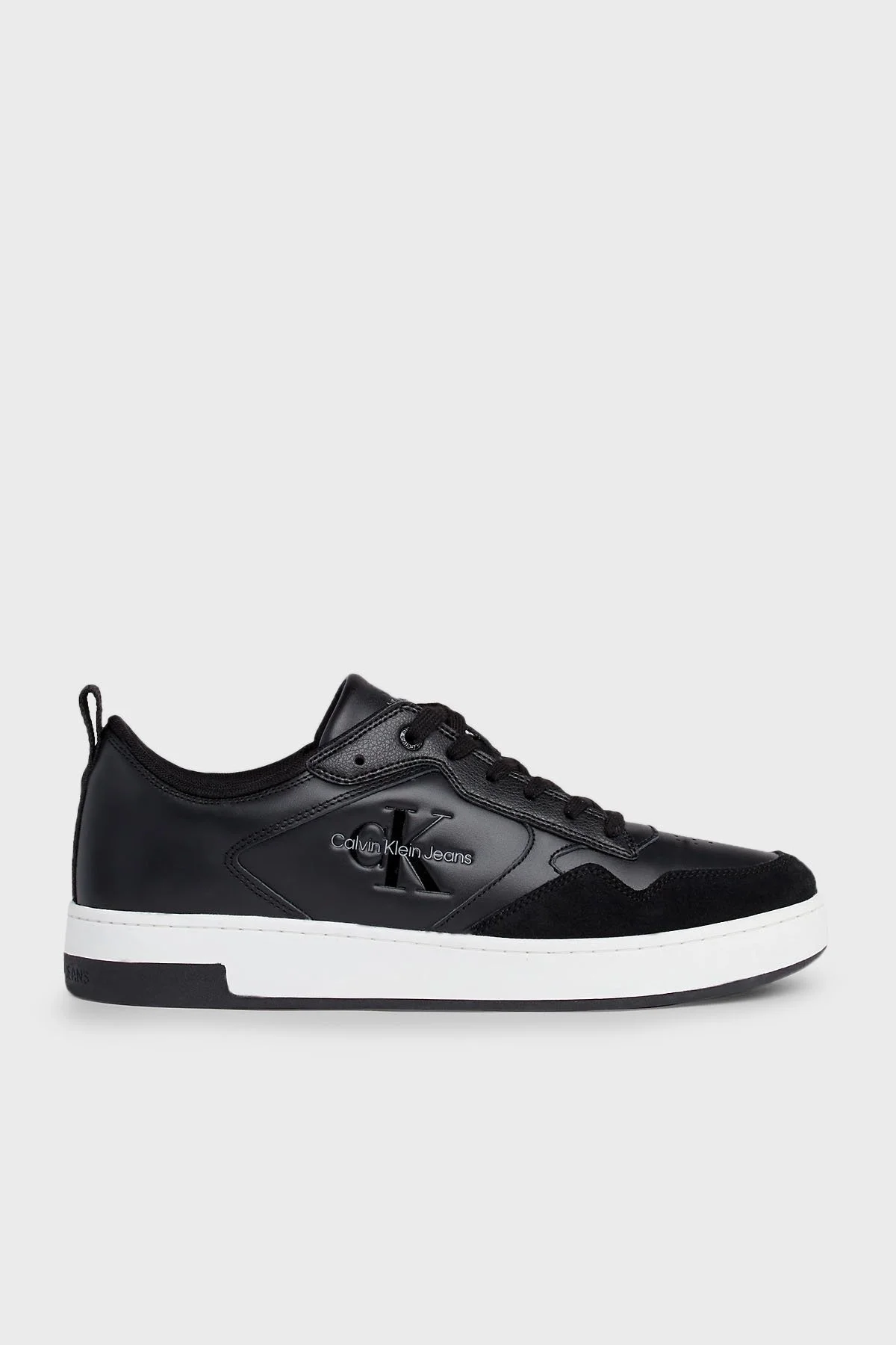 Calvin Klein Logolu Deri Sneaker YM0YM005740GM Erkek Ayakkabı YM0YM00574 0GM SİYAH-BEYAZ - 1