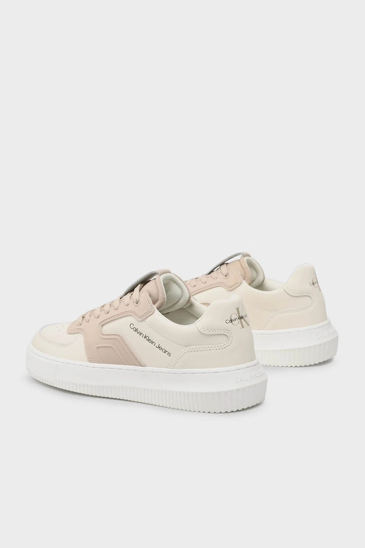 Calvin Klein Logolu Deri Sneaker YM0YM006130K7 Erkek Ayakkabı YM0YM00613 0K7 Beyaz-Krem - 3