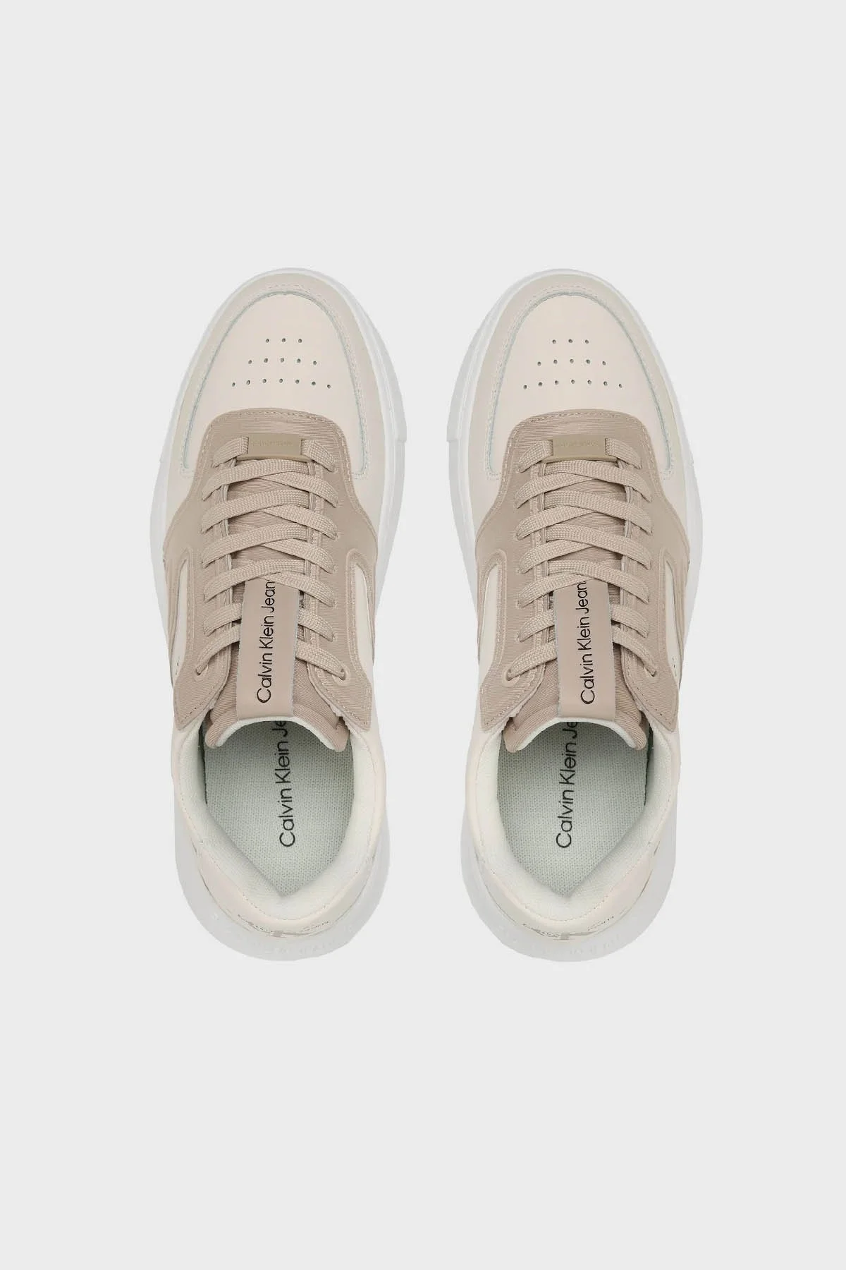 Calvin Klein Logolu Deri Sneaker YM0YM006130K7 Erkek Ayakkabı YM0YM00613 0K7 Beyaz-Krem - 4