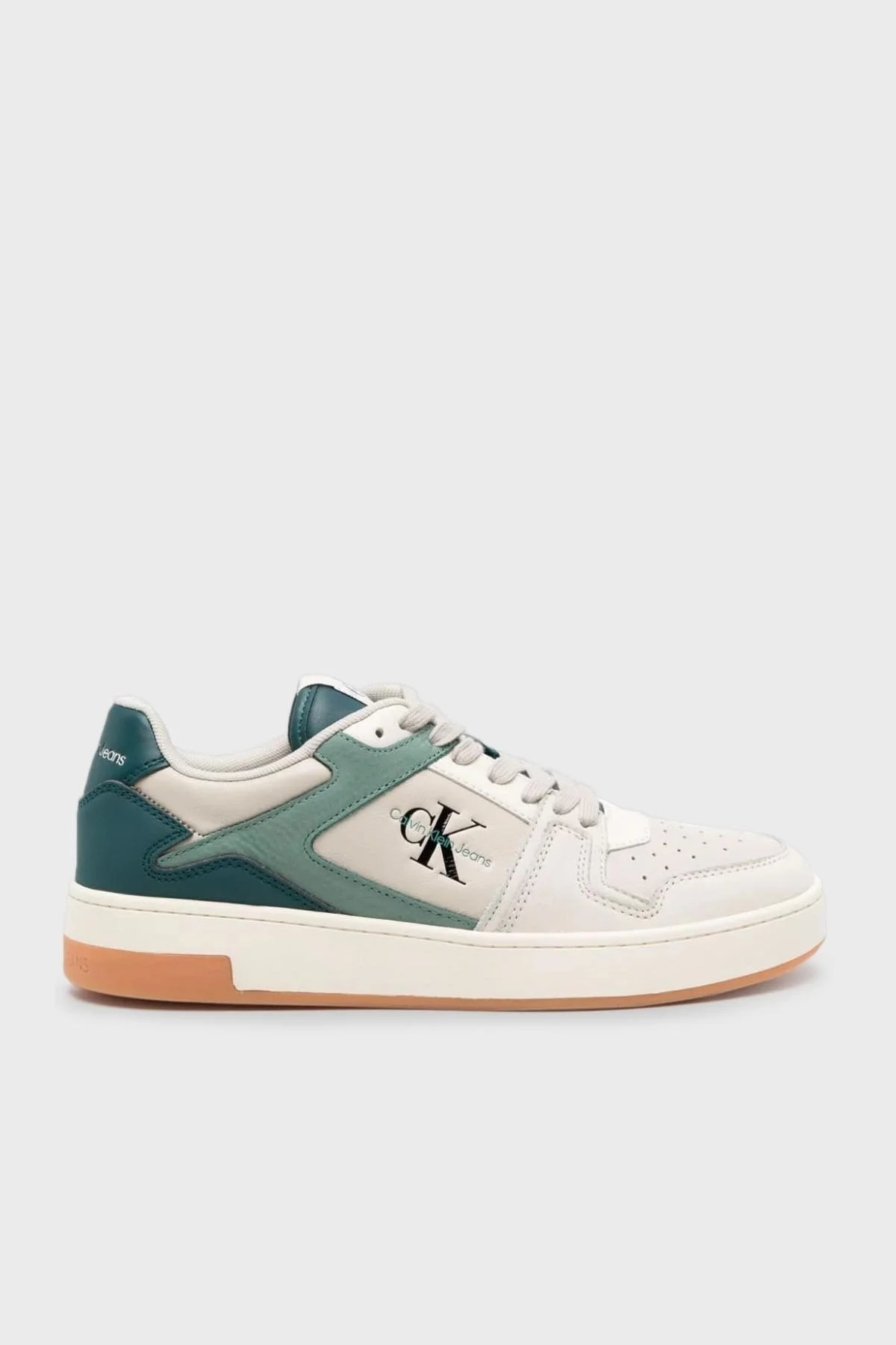 Calvin Klein Logolu Deri Sneaker YM0YM008840GB Erkek Ayakkabı YM0YM00884 0GB KREM-MAVİ - 1
