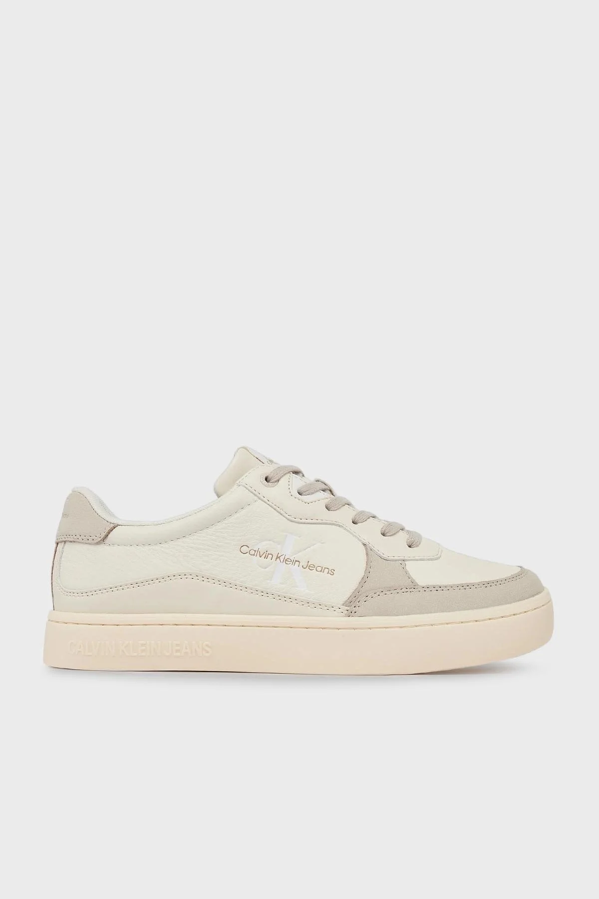 Calvin Klein Logolu Deri Sneaker YM0YM008850GF Erkek Ayakkabı YM0YM00885 0GF Krem-Bej - 1