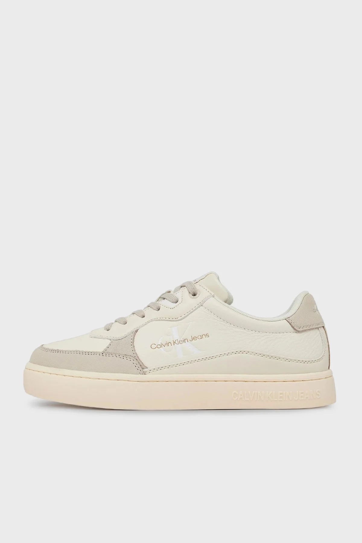 Calvin Klein Logolu Deri Sneaker YM0YM008850GF Erkek Ayakkabı YM0YM00885 0GF Krem-Bej - 2