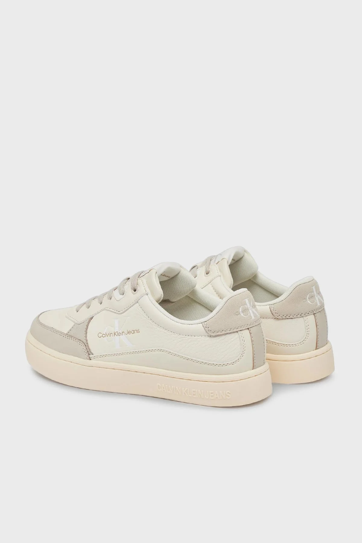 Calvin Klein Logolu Deri Sneaker YM0YM008850GF Erkek Ayakkabı YM0YM00885 0GF Krem-Bej - 3