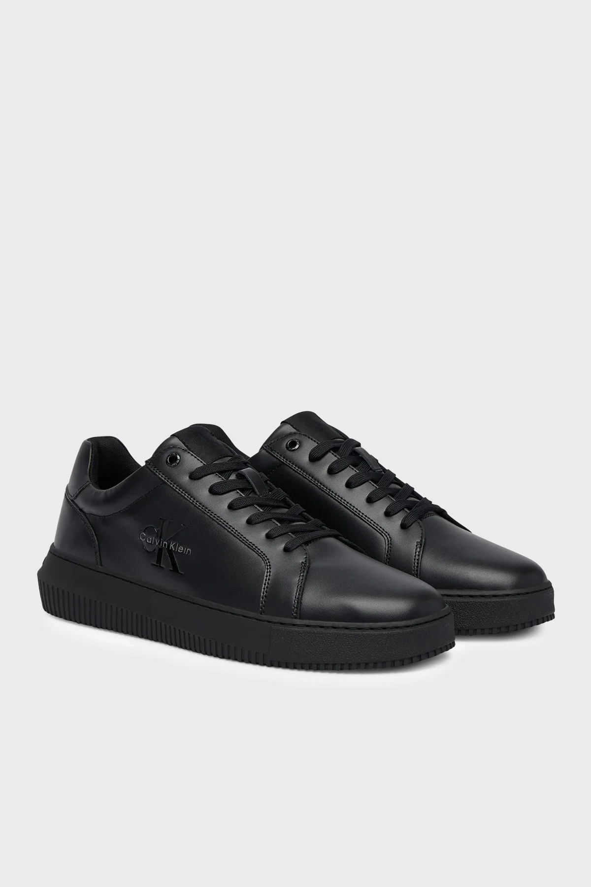 Calvin Klein Logolu Deri Sneaker YM0YM013170GT Erkek Ayakkabı YM0YM01317 0GT Siyah - 3