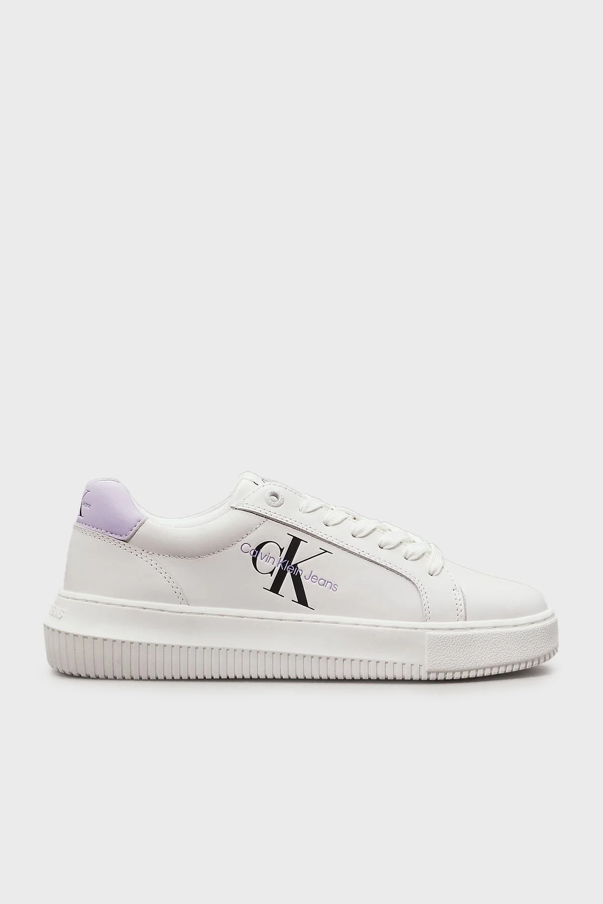 Calvin Klein Logolu Deri Sneaker YW0YW008230LG Bayan Ayakkabı YW0YW00823 0LG Beyaz-Lila - 1