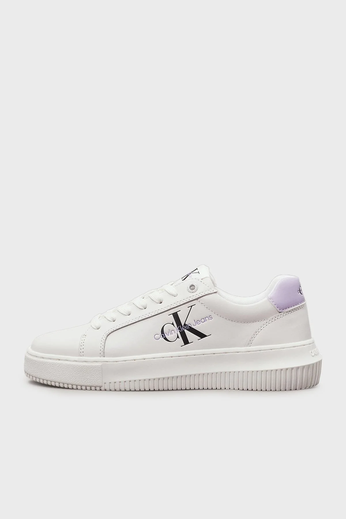 Calvin Klein Logolu Deri Sneaker YW0YW008230LG Bayan Ayakkabı YW0YW00823 0LG Beyaz-Lila - 2