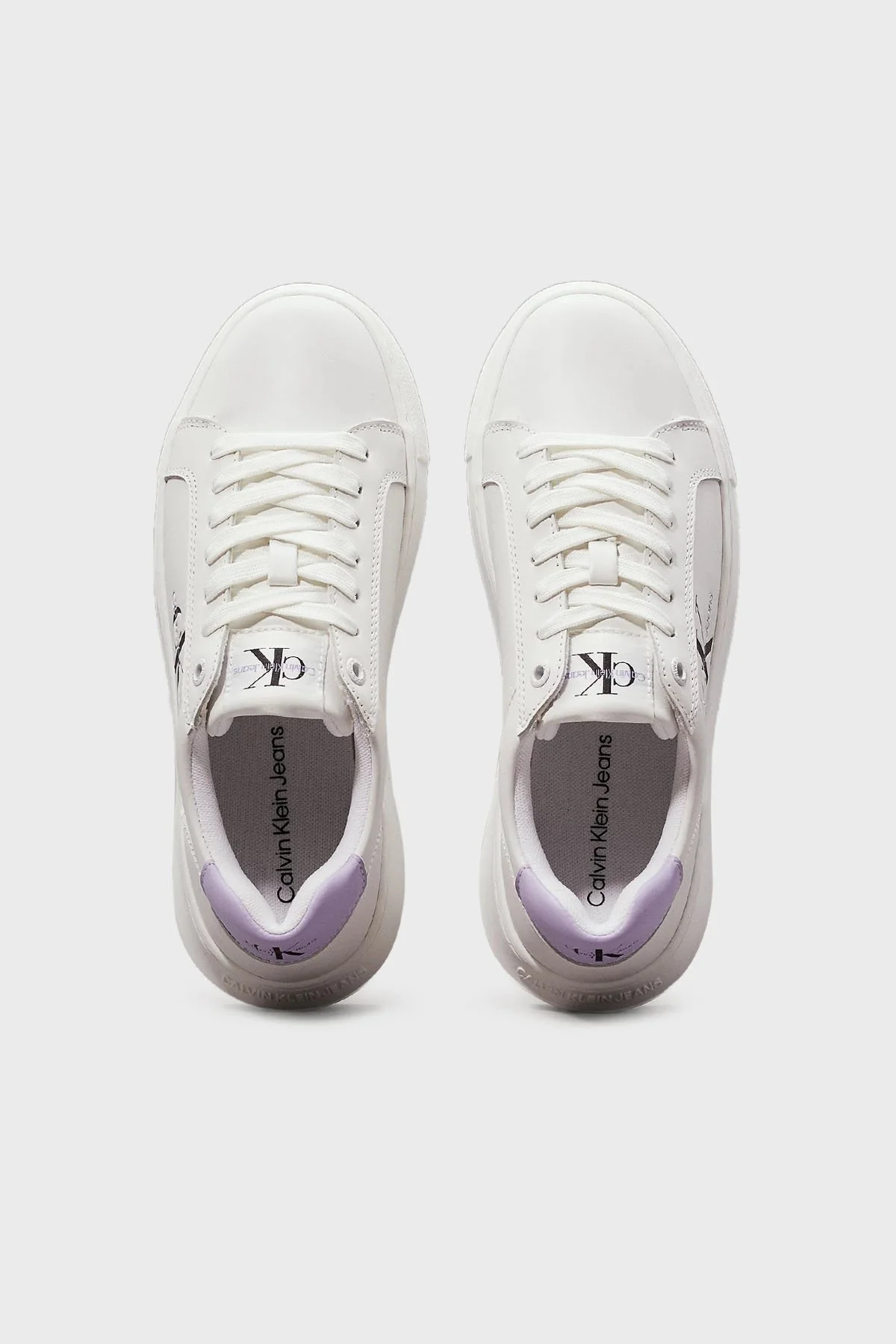 Calvin Klein Logolu Deri Sneaker YW0YW008230LG Bayan Ayakkabı YW0YW00823 0LG Beyaz-Lila - 4