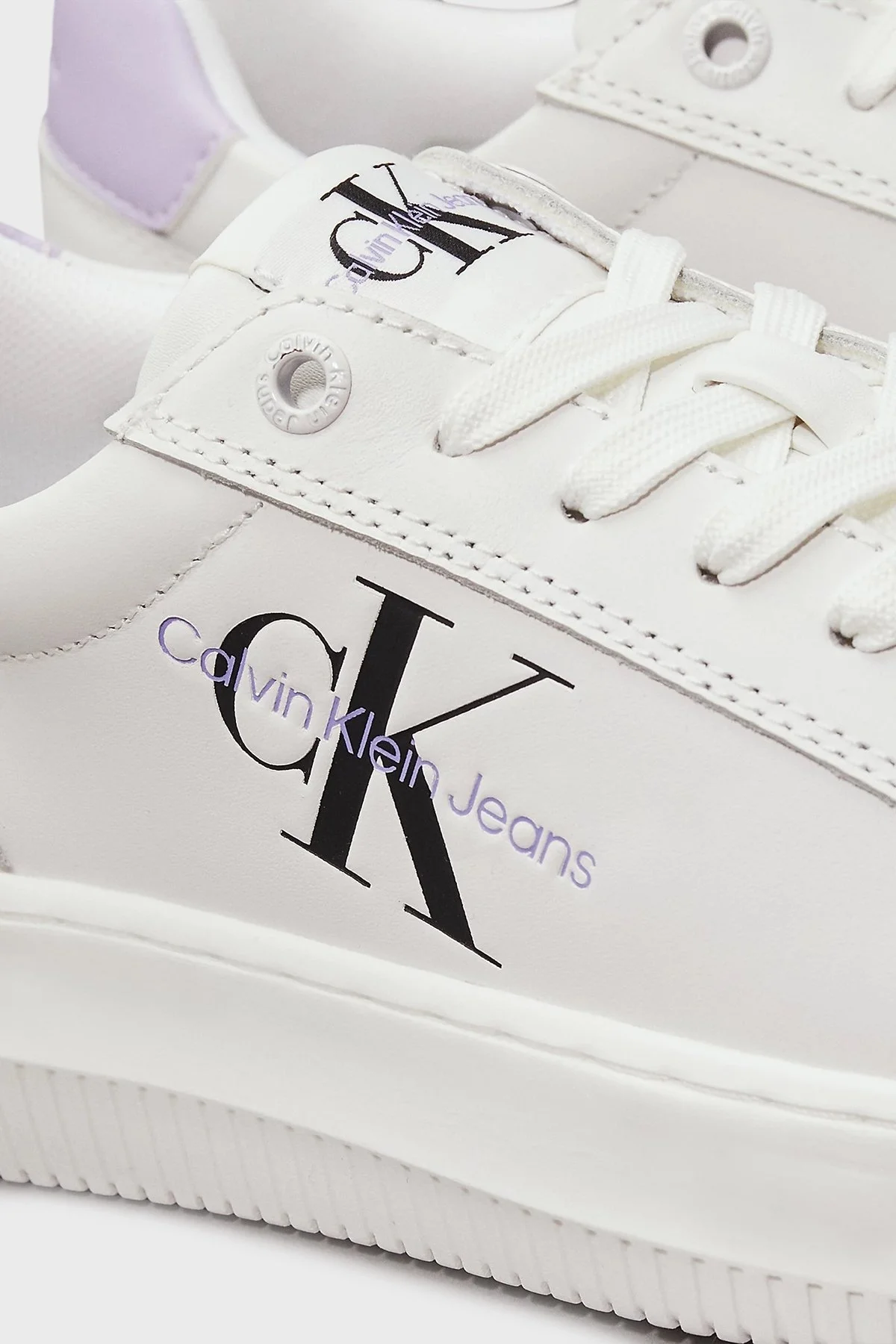 Calvin Klein Logolu Deri Sneaker YW0YW008230LG Bayan Ayakkabı YW0YW00823 0LG Beyaz-Lila - 7