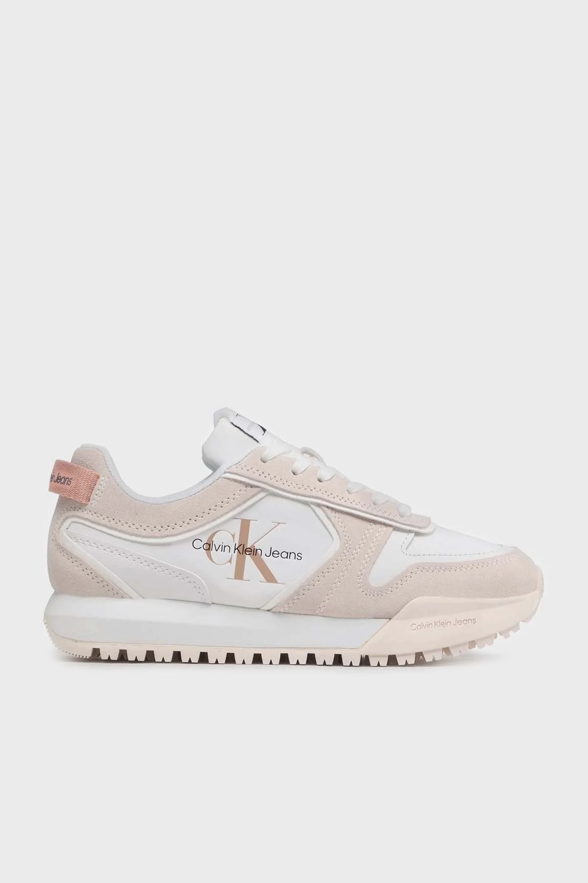 Calvin Klein Logolu Deri Sneaker YW0YW009340LA Bayan Ayakkabı YW0YW00934 0LA Ekru-Beyaz - 1