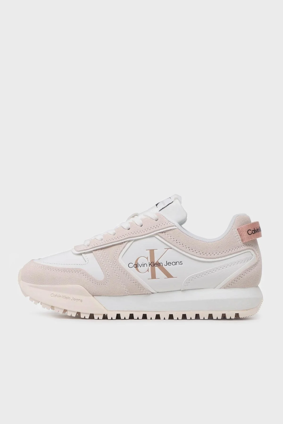 Calvin Klein Logolu Deri Sneaker YW0YW009340LA Bayan Ayakkabı YW0YW00934 0LA Ekru-Beyaz - 2