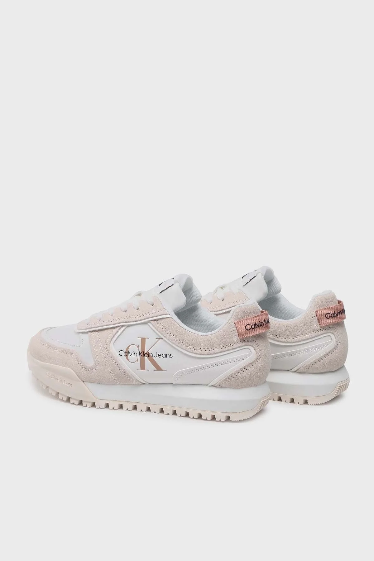 Calvin Klein Logolu Deri Sneaker YW0YW009340LA Bayan Ayakkabı YW0YW00934 0LA Ekru-Beyaz - 5