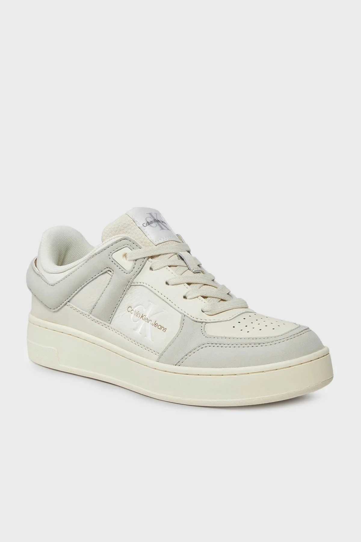 Calvin Klein Logolu Deri Sneaker YW0YW013010GF Bayan Ayakkabı YW0YW01301 0GF Krem-Bej - 6