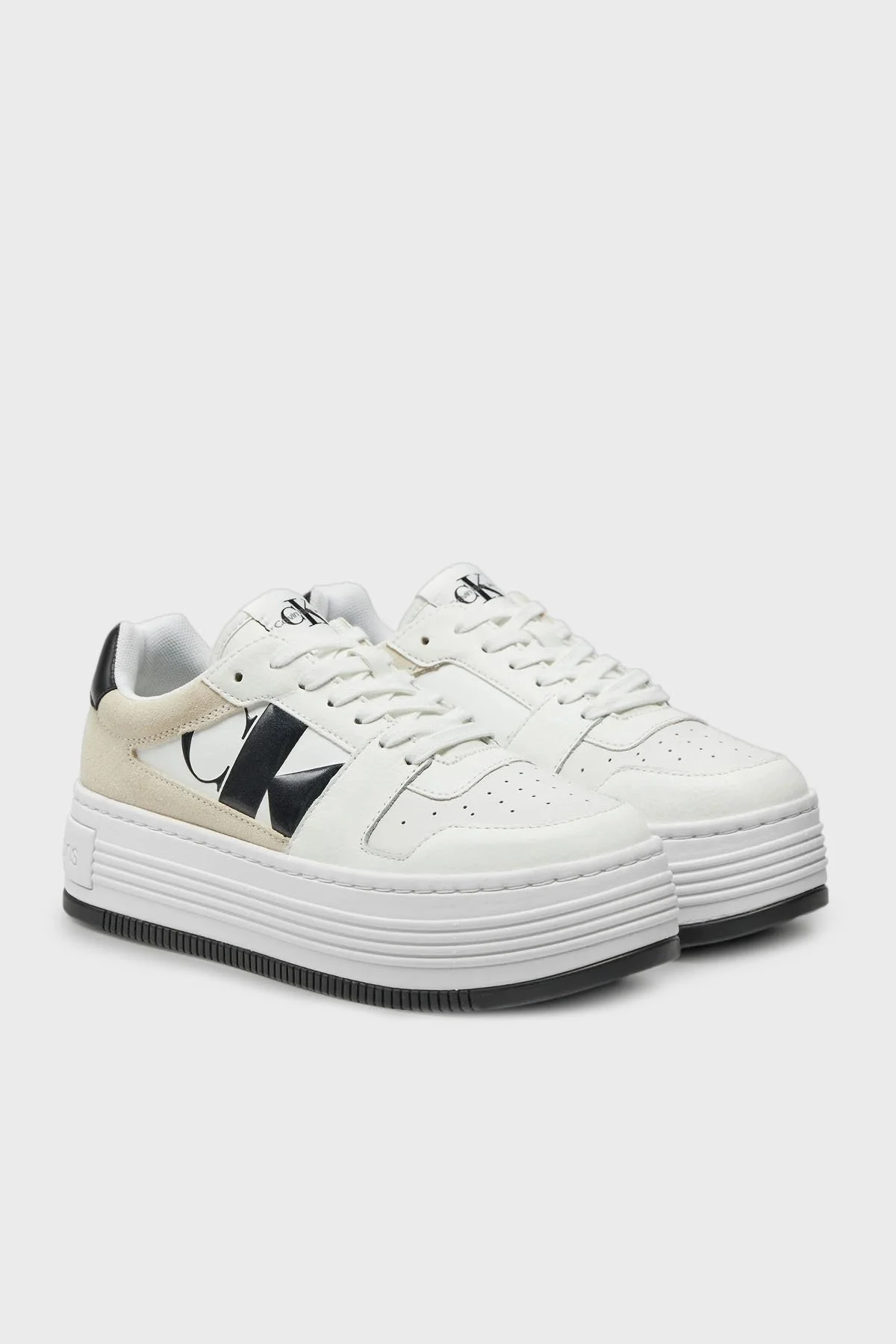 Calvin Klein Logolu Deri Sneaker YW0YW014820LD Bayan Ayakkabı YW0YW01482 0LD BEYAZ-SİYAH - 8