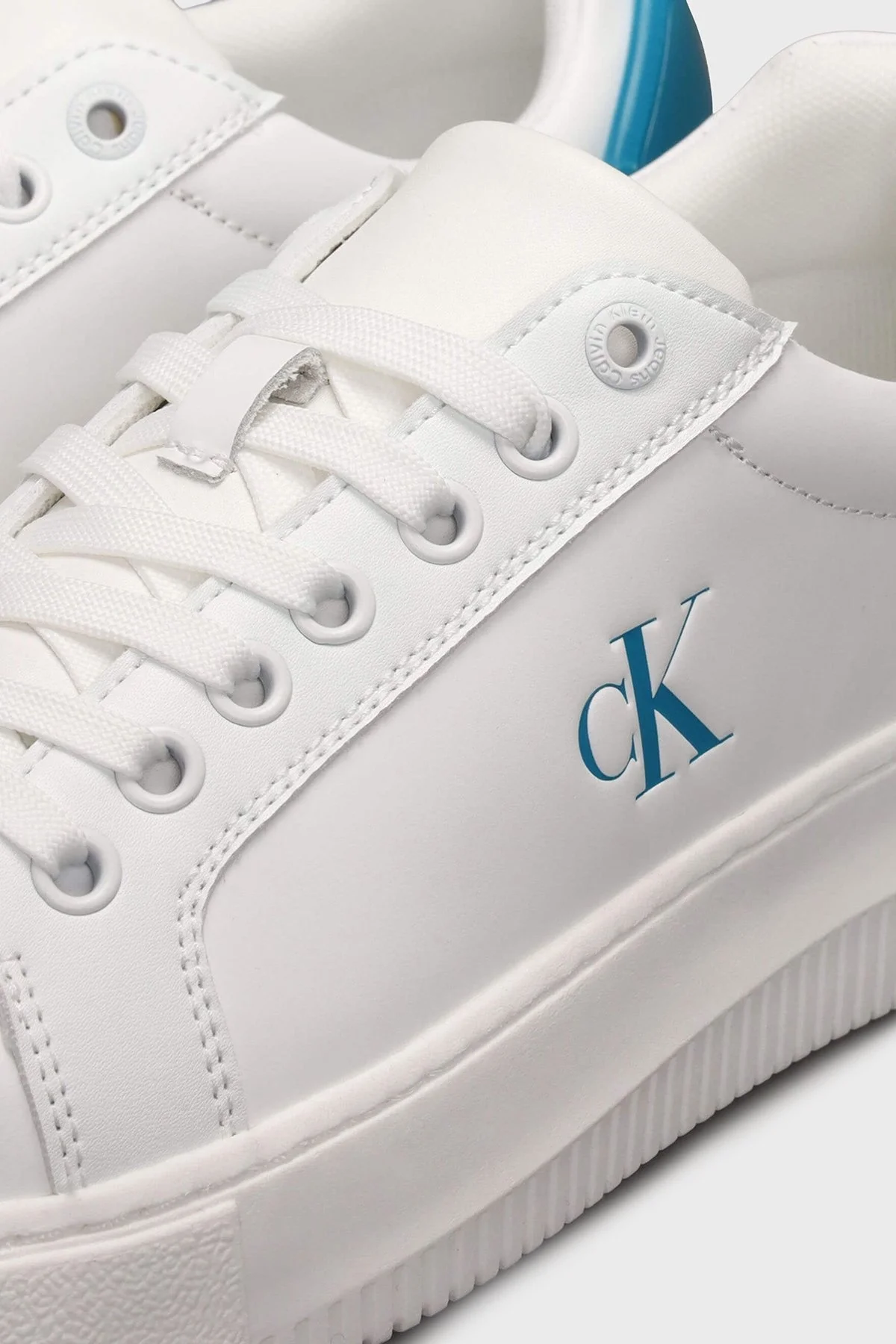 Calvin Klein Logolu Deri Sneaker YW0YW018460LE Bayan Ayakkabı YW0YW01846 0LE BEYAZ-MAVİ - 5