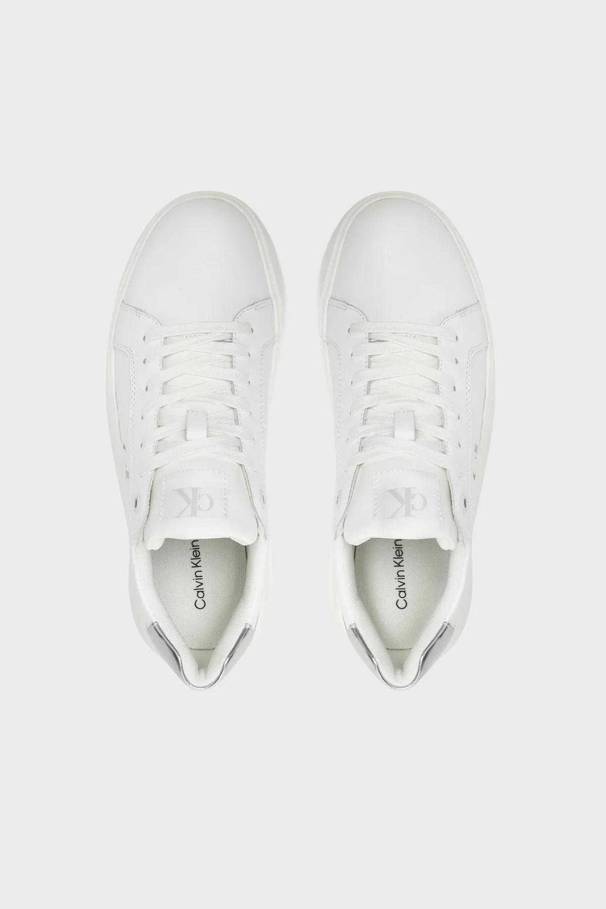 Calvin Klein Logolu Deri Sneaker YW0YW0187602R Bayan Ayakkabı YW0YW01876 02R BEYAZ-GÜMÜŞ - 3