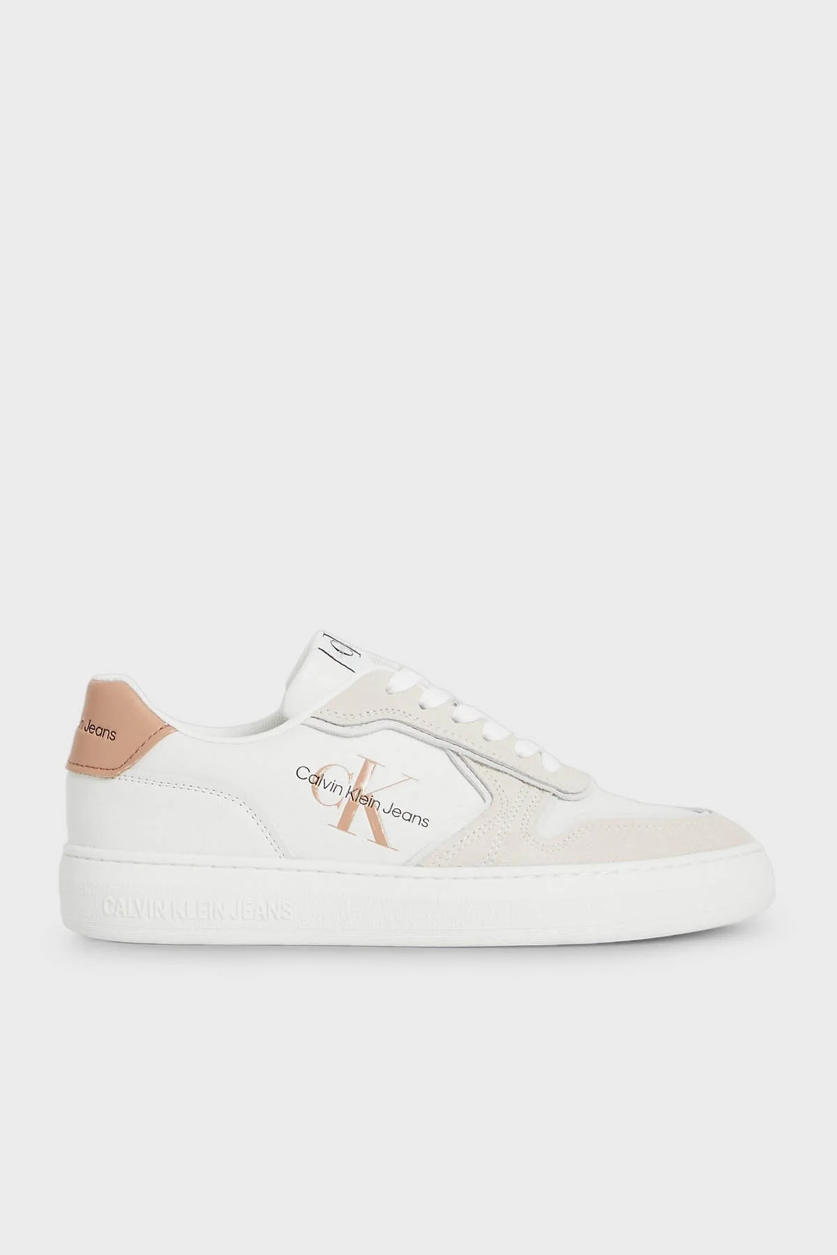 Calvin Klein Logolu Deri Süet Sneaker Bayan Ayakkabı YW0YW00913 0LA BEYAZ - 1