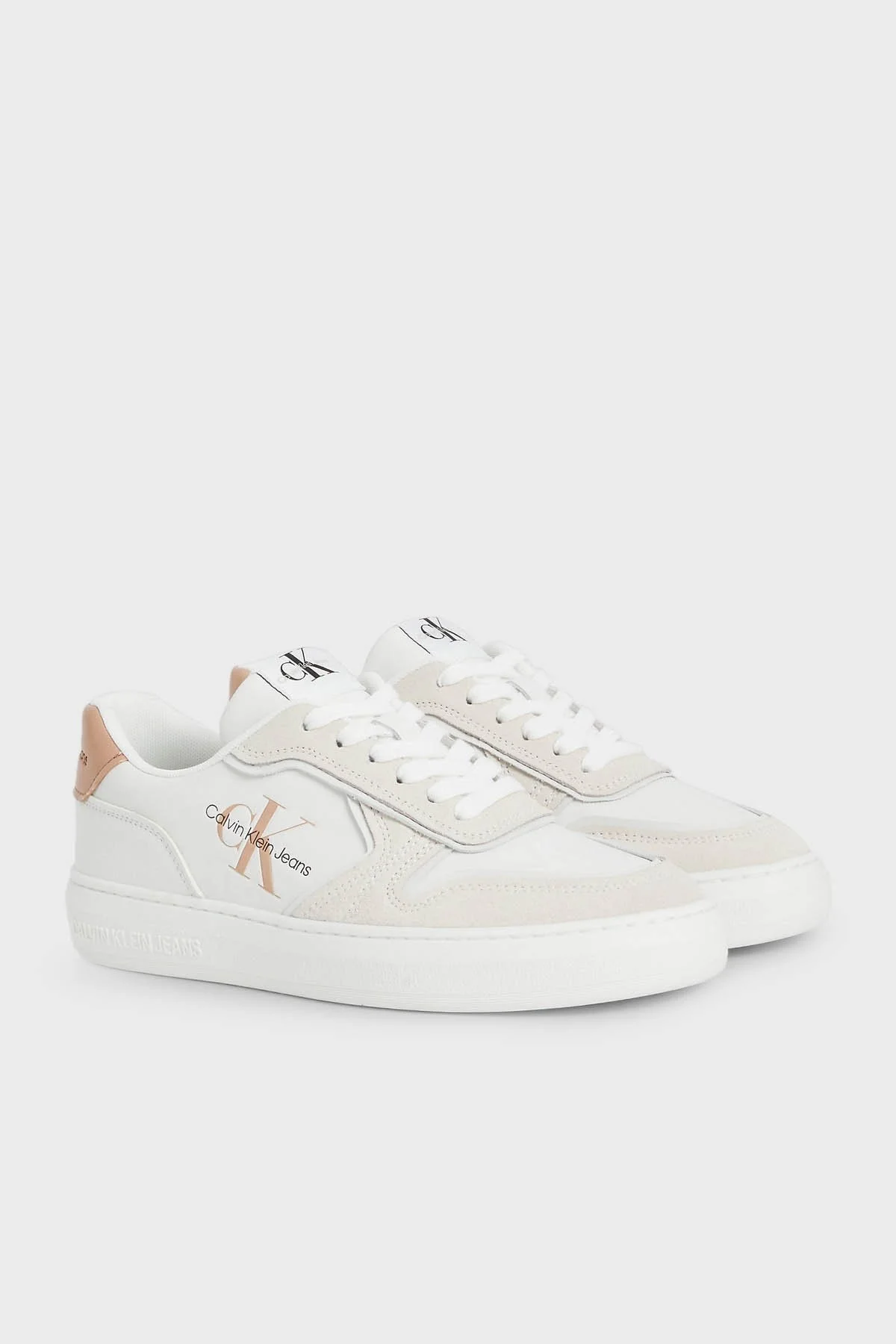 Calvin Klein Logolu Deri Süet Sneaker Bayan Ayakkabı YW0YW00913 0LA BEYAZ - 3