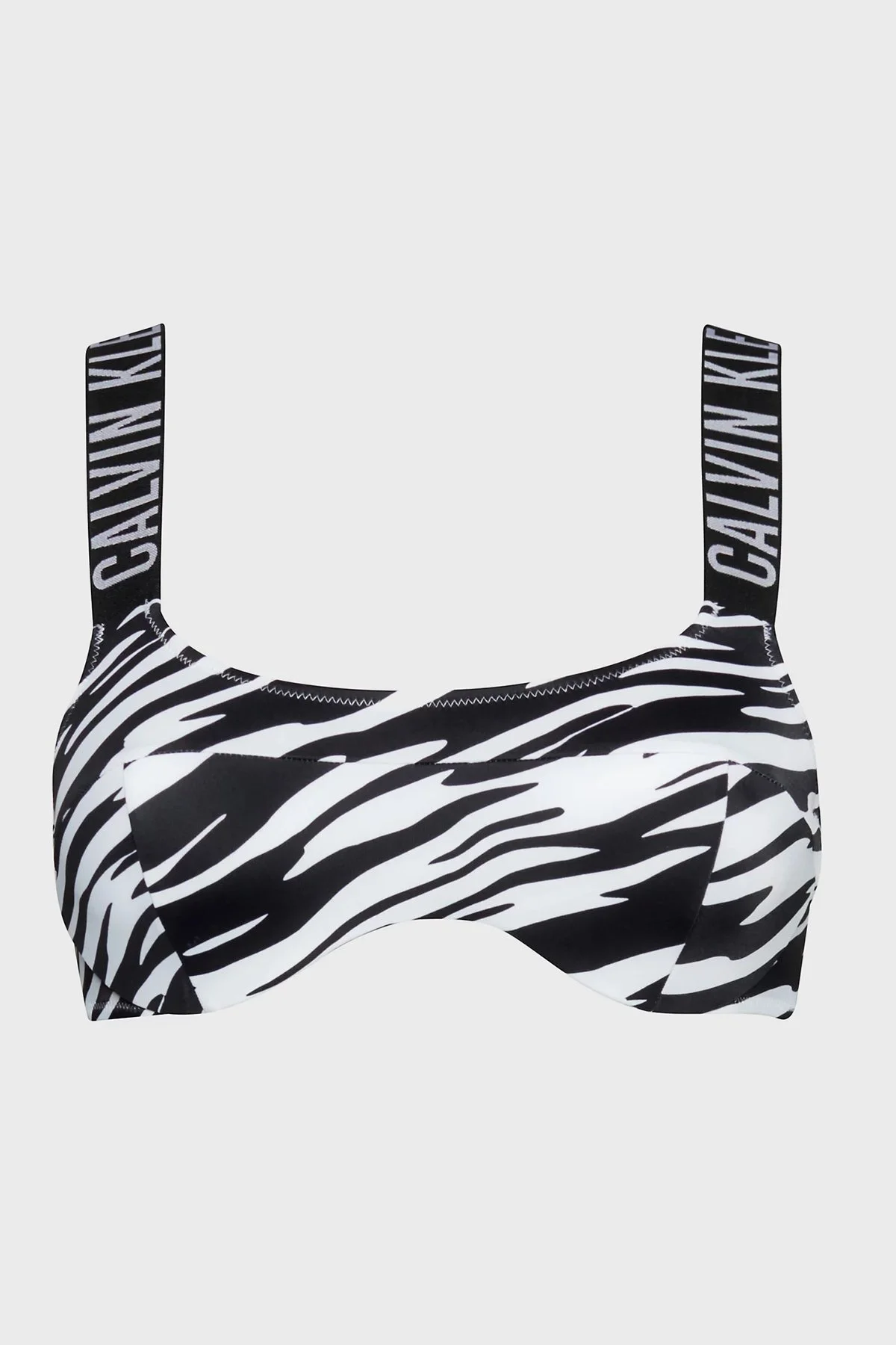 Calvin Klein Logolu Desenli Astarlı Dolgusuz Bayan Bikini Üstü KW0KW02117 0GN SİYAH-BEYAZ - 1