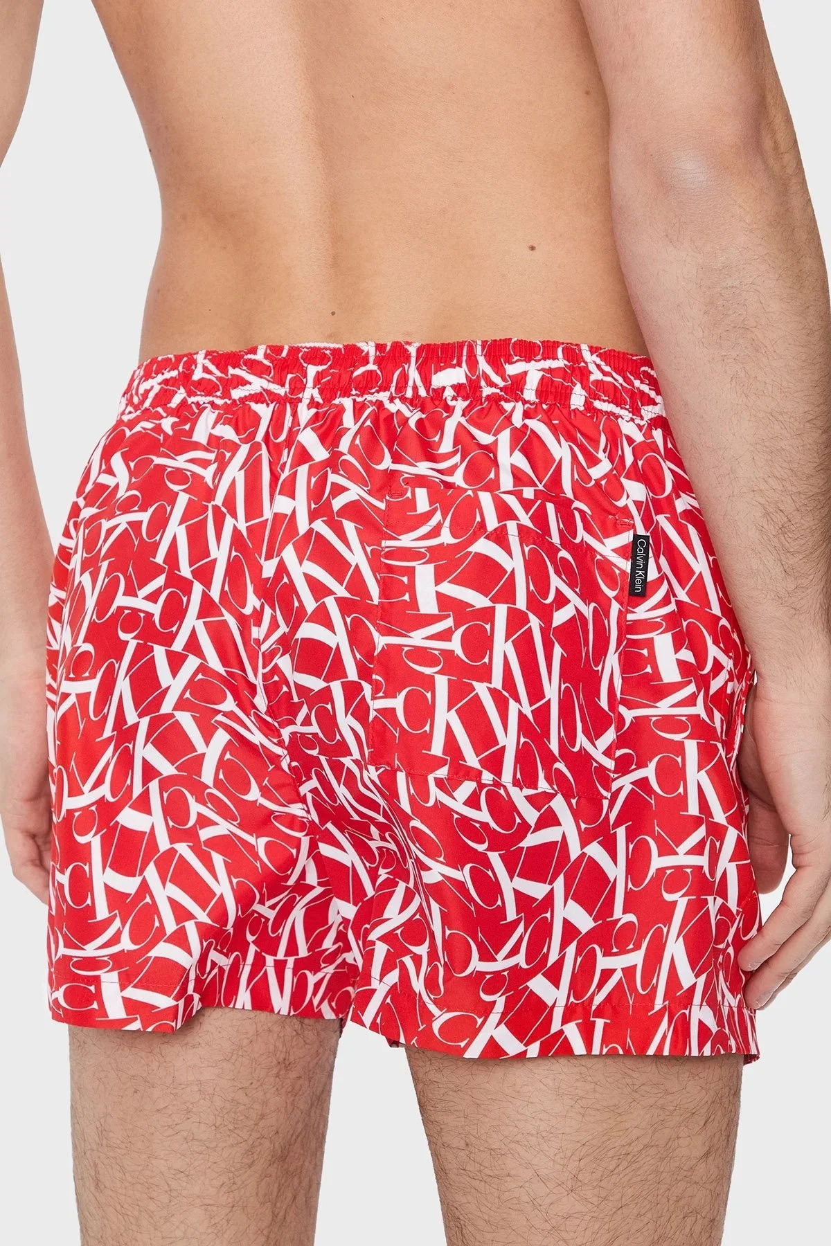 Calvin Klein Logolu Desenli Deniz Şortu Belden Bağlamalı Cepli KM0KM008020GM Erkek Mayo Short KM0KM00802 0GM KIRMIZI - 3