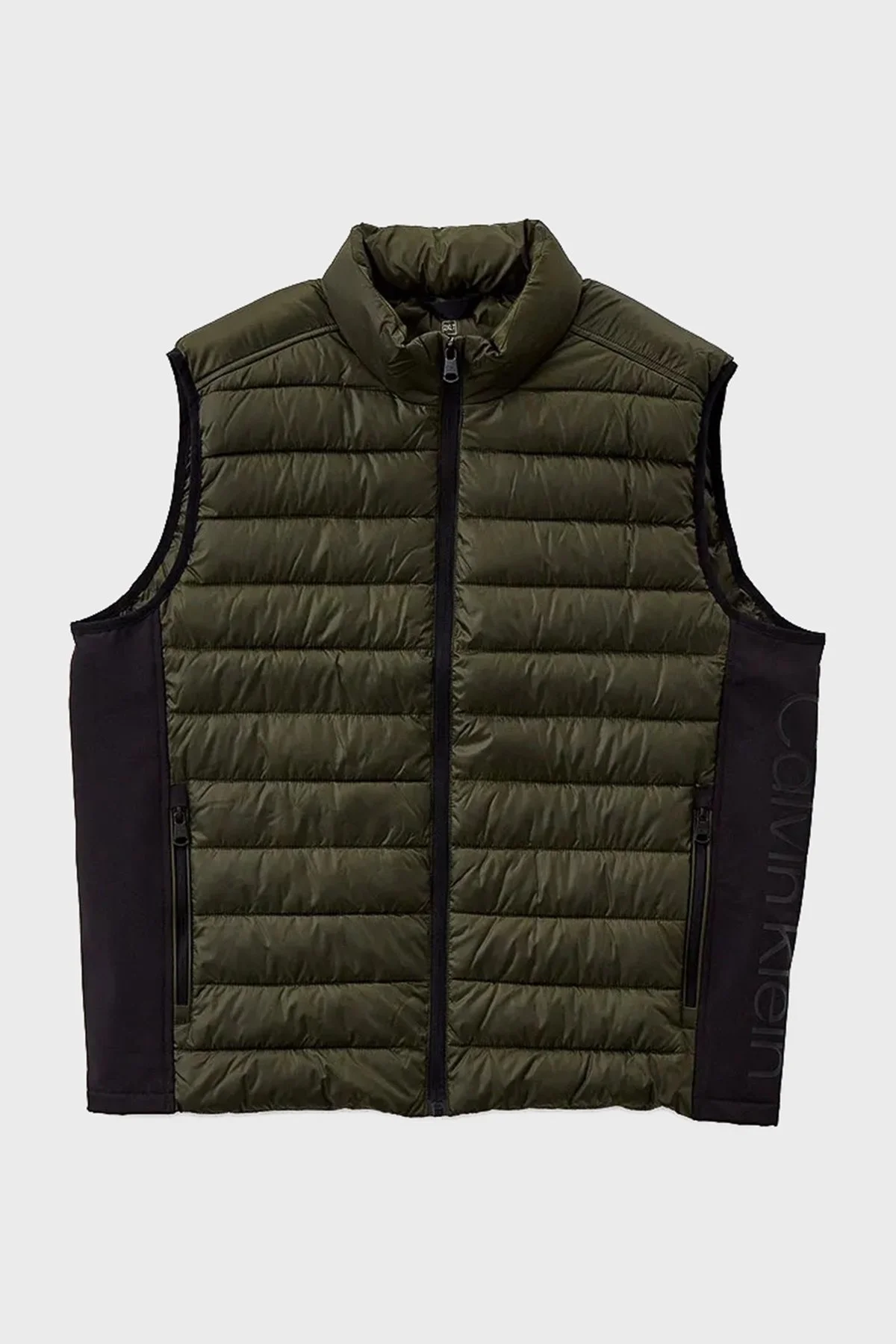 Calvin Klein Logolu Dik Yaka Kapitone Şişme K10K110893LLP Erkek Yelek K10K110893 LLP HAKİ - 1