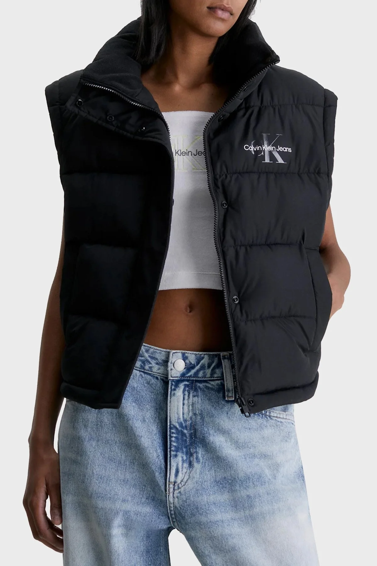 Calvin Klein Logolu Dik Yaka Regular Fit Şişme Bayan Yelek J20J221382 BEH SİYAH - 1