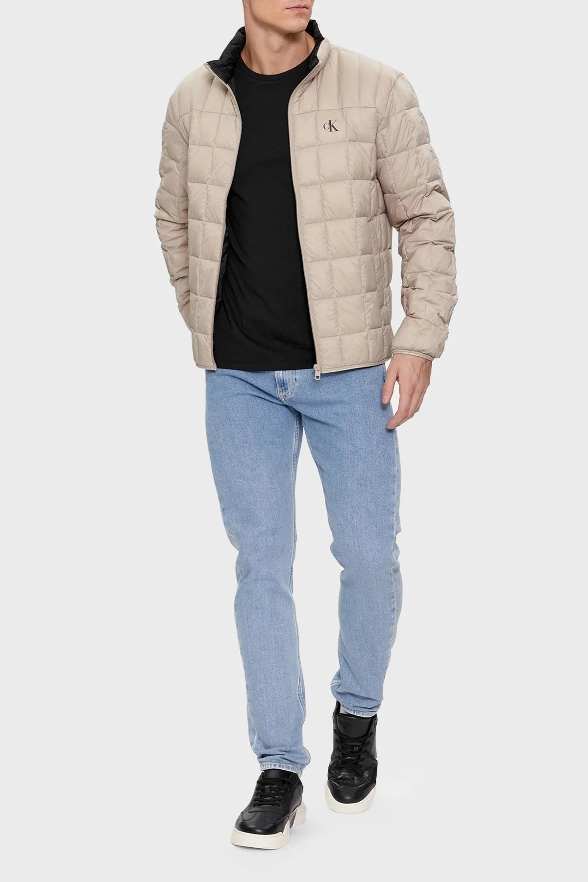 Calvin Klein Logolu Dik Yaka Su İtici Kapitone J30J324981PED Erkek Mont J30J324981 PED BEJ - 2