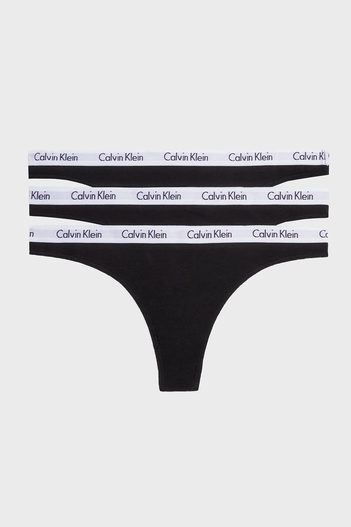 Calvin Klein Logolu Elastik Bel Bantlı 3 Pack Tanga 000QD3587E001 Bayan Külot 000QD3587E 001 SİYAH - 1