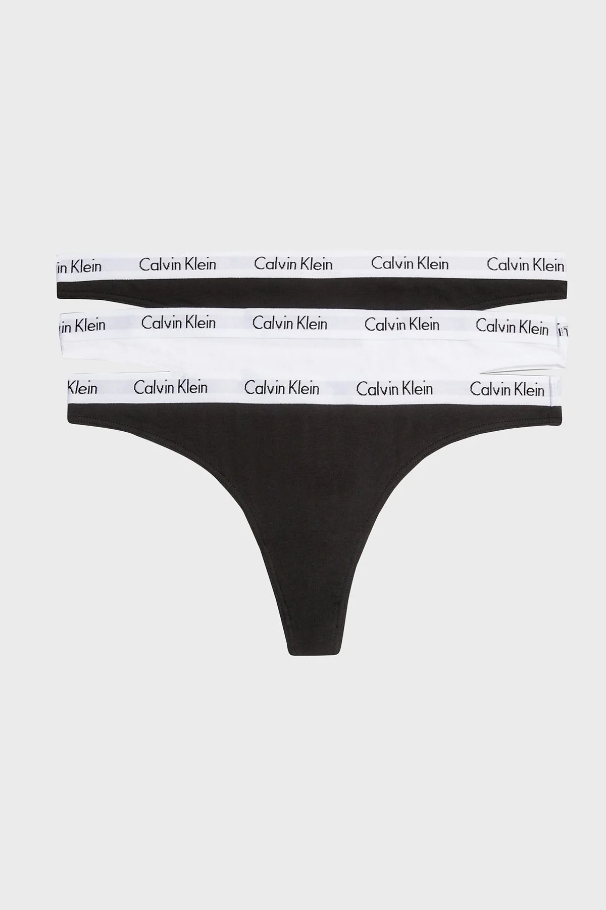 Calvin Klein Logolu Elastik Bel Bantlı 3 Pack Tanga 000QD3587EWZB Bayan Külot 000QD3587E WZB Siyah-Beyaz-Siyah - 1