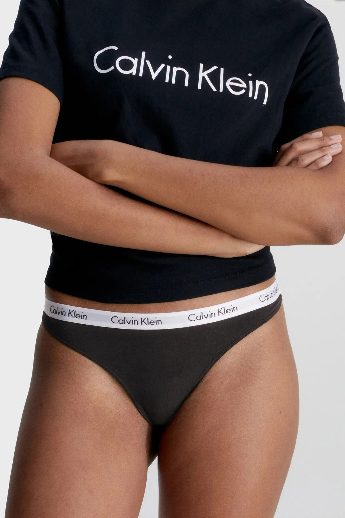 Calvin Klein Logolu Elastik Bel Bantlı 3 Pack Tanga 000QD3587EWZB Bayan Külot 000QD3587E WZB Siyah-Beyaz-Siyah - 4