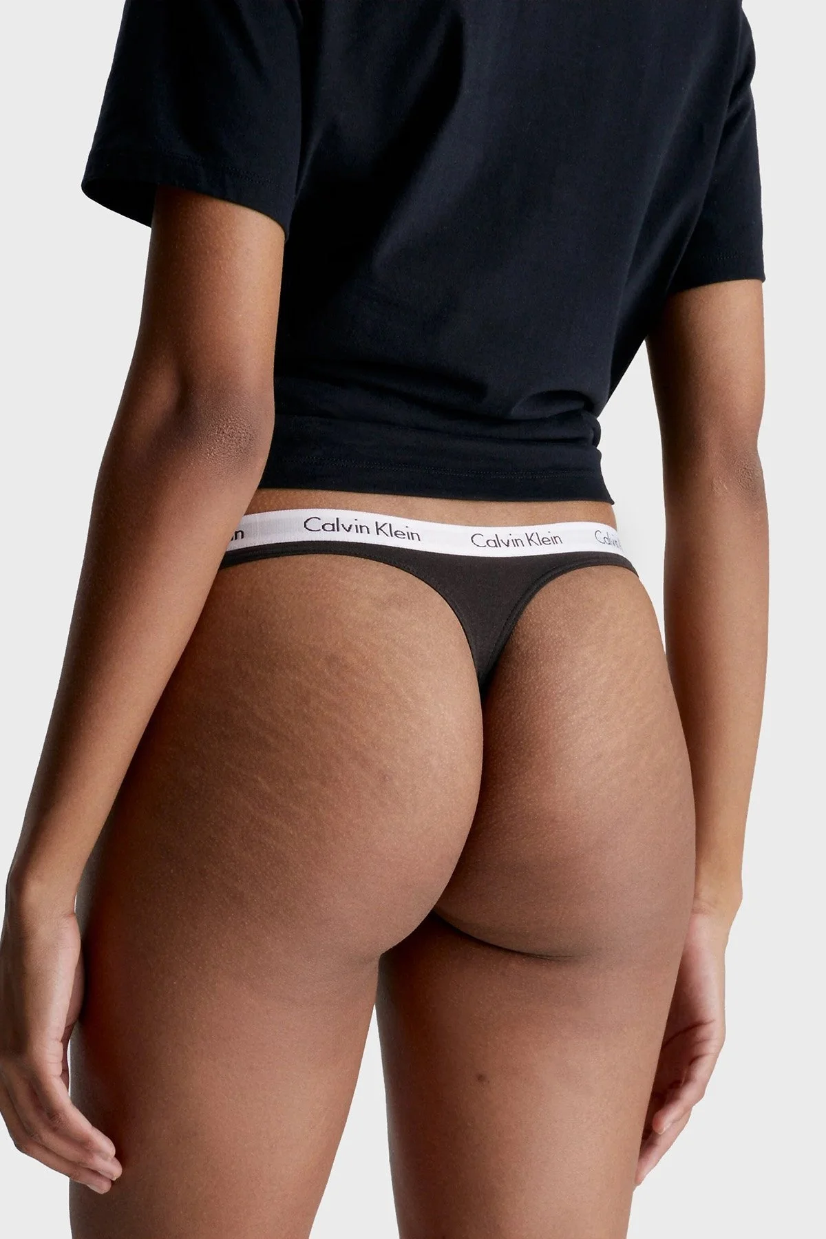 Calvin Klein Logolu Elastik Bel Bantlı 3 Pack Tanga 000QD3587EWZB Bayan Külot 000QD3587E WZB Siyah-Beyaz-Siyah - 5