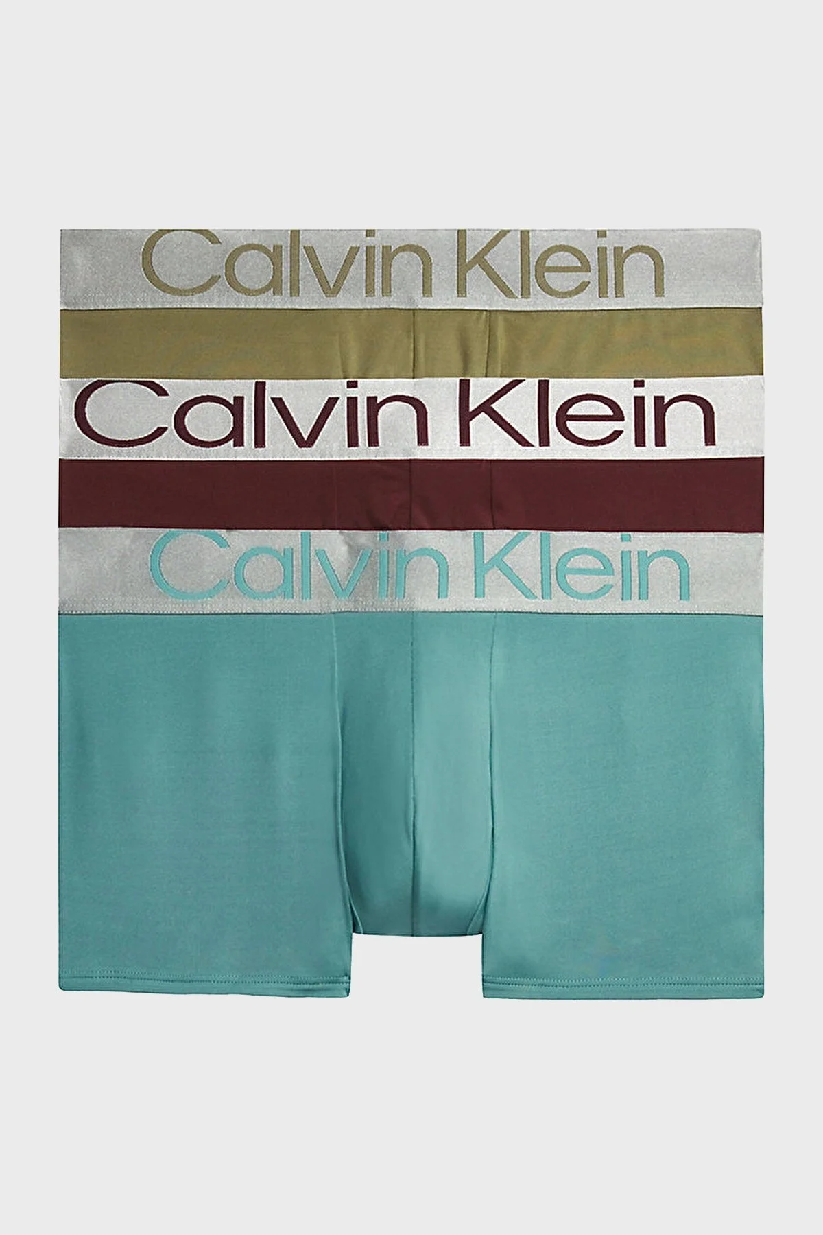 Calvin Klein Logolu Elastik Bel Bantlı Düşük Bel 3 Pack 000NB3074AGIB Erkek Boxer 000NB3074A GIB Bordo-Haki-Mavi - 1