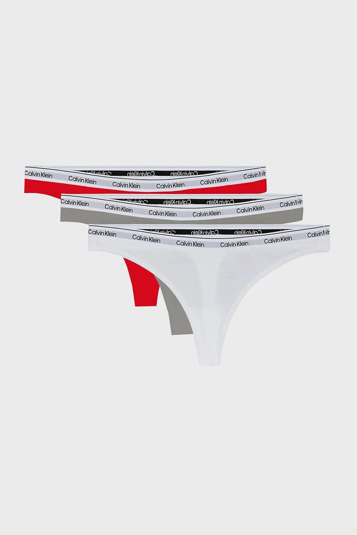 Calvin Klein Logolu Elastik Bel Bantlı Pamuklu 3 Pack 000QD5209EW9F Bayan Külot 000QD5209E W9F Kırmızı-Beyaz-Gri - 6