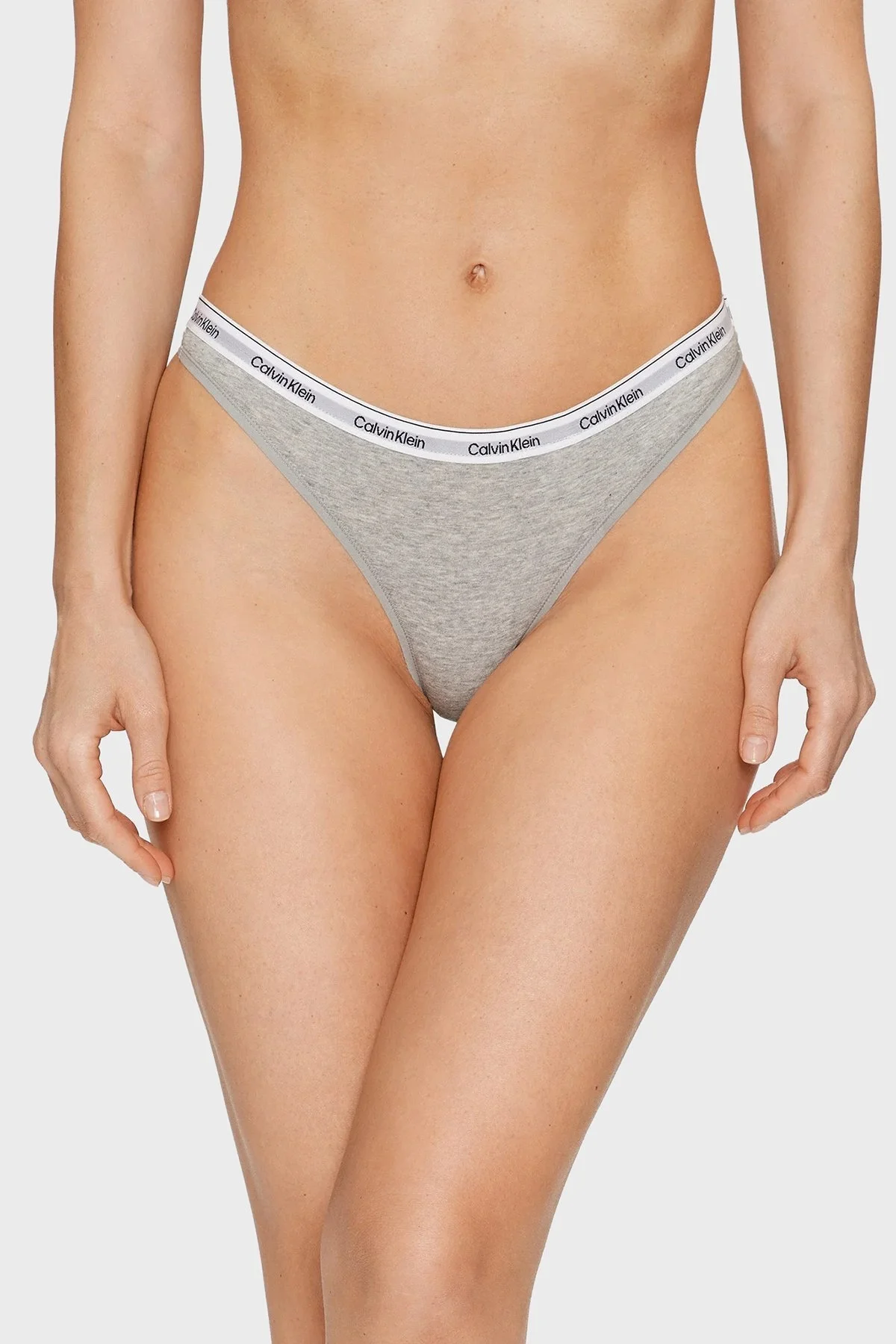 Calvin Klein Logolu Elastik Bel Bantlı Pamuklu 3 Pack 000QD5209EWAB Bayan Külot 000QD5209E WAB Yeşil-Gri-Pembe - 2