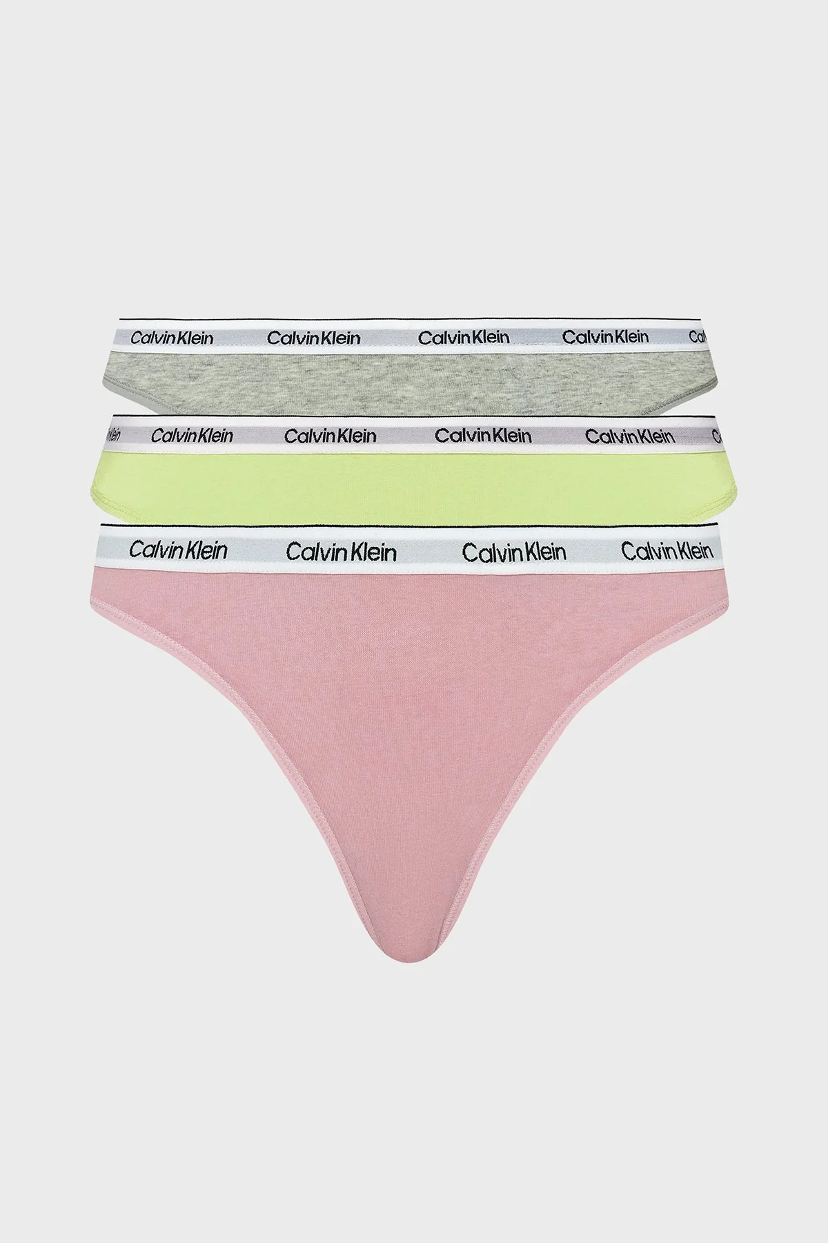 Calvin Klein Logolu Elastik Bel Bantlı Pamuklu 3 Pack 000QD5209EWAB Kadın Külot 000QD5209E WAB Yeşil-Gri-Pembe - 1