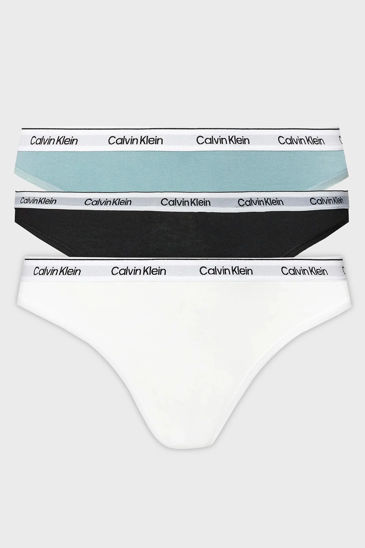Calvin Klein Logolu Elastik Bel Bantlı Pamuklu 3 Pack 000QD5209EWAC Bayan Külot 000QD5209E WAC Siyah-Beyaz-Açık Mavi - 8