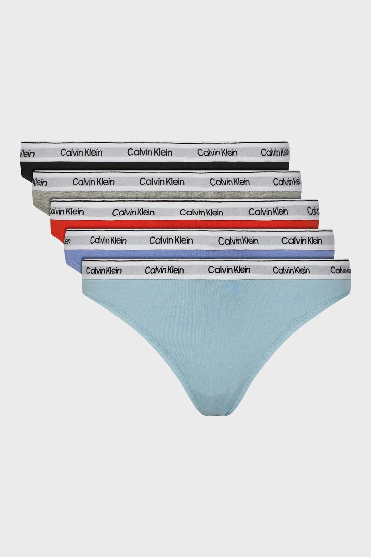 Calvin Klein Logolu Elastik Bel Bantlı Pamuklu 5 Pack 000QD5221EW9V Bayan Külot 000QD5221E W9V ÇOK RENKLİ - 5