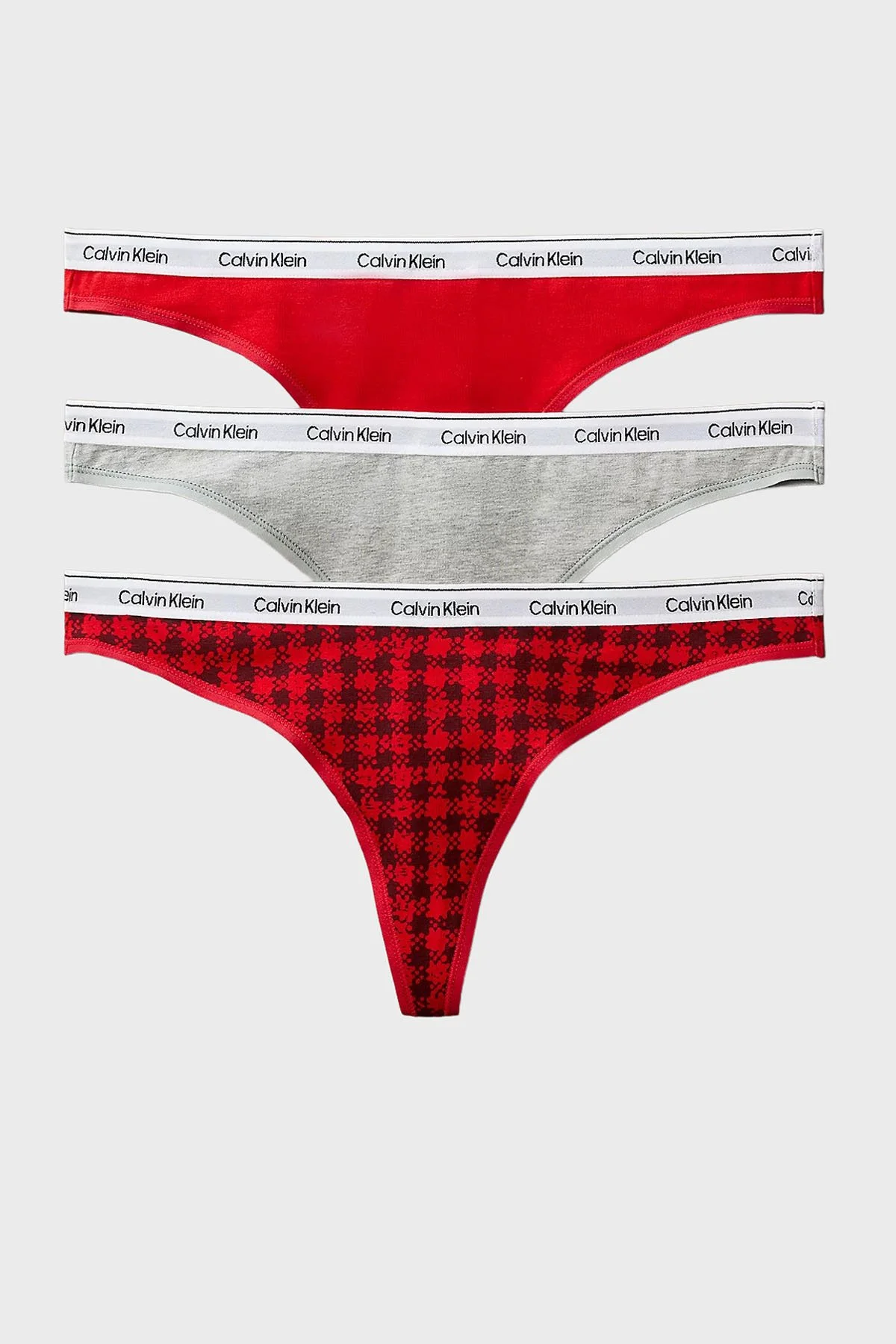Calvin Klein Logolu Elastik Bel Bantlı Pamuklu Tanga 3 Pack 000QD5209E31W Bayan Külot 000QD5209E 31W Siyah-Kırmızı-Gri - 1