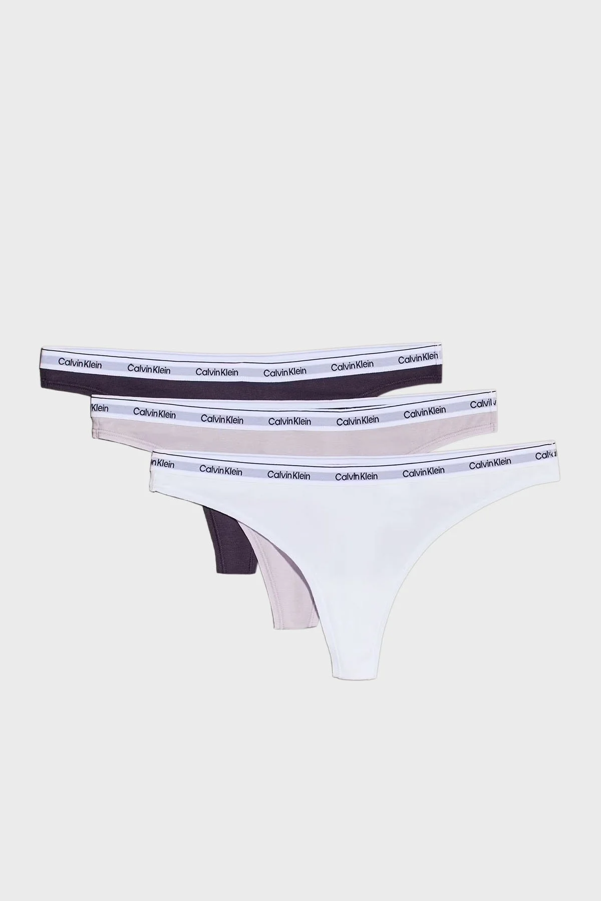 Calvin Klein Logolu Elastik Bel Bantlı Pamuklu Tanga 3 Pack 000QD5209EQA7 Kadın Külot 000QD5209E QA7 Beyaz-Mor-Lila - 1