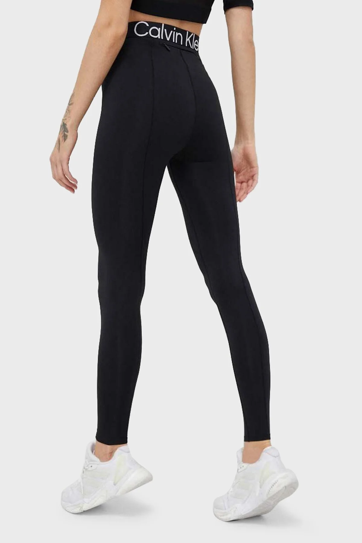 Calvin Klein Logolu Elastik Yüksek Bel Nem Emici Spor Bayan Tayt 00GWS3L603 BAE SİYAH - 3