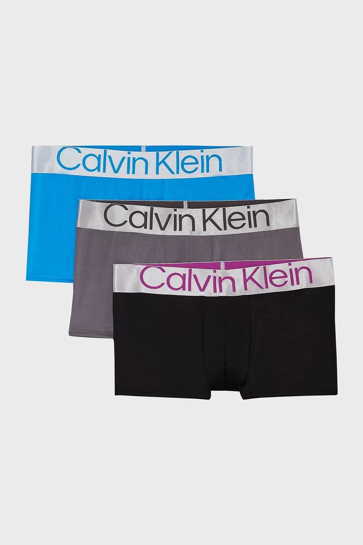 Calvin Klein Logolu Esnek Düşük Bel 3 Pack 000NB3074AMH8 Erkek Boxer 000NB3074A MH8 Mavi-Gri-Siyah - 1