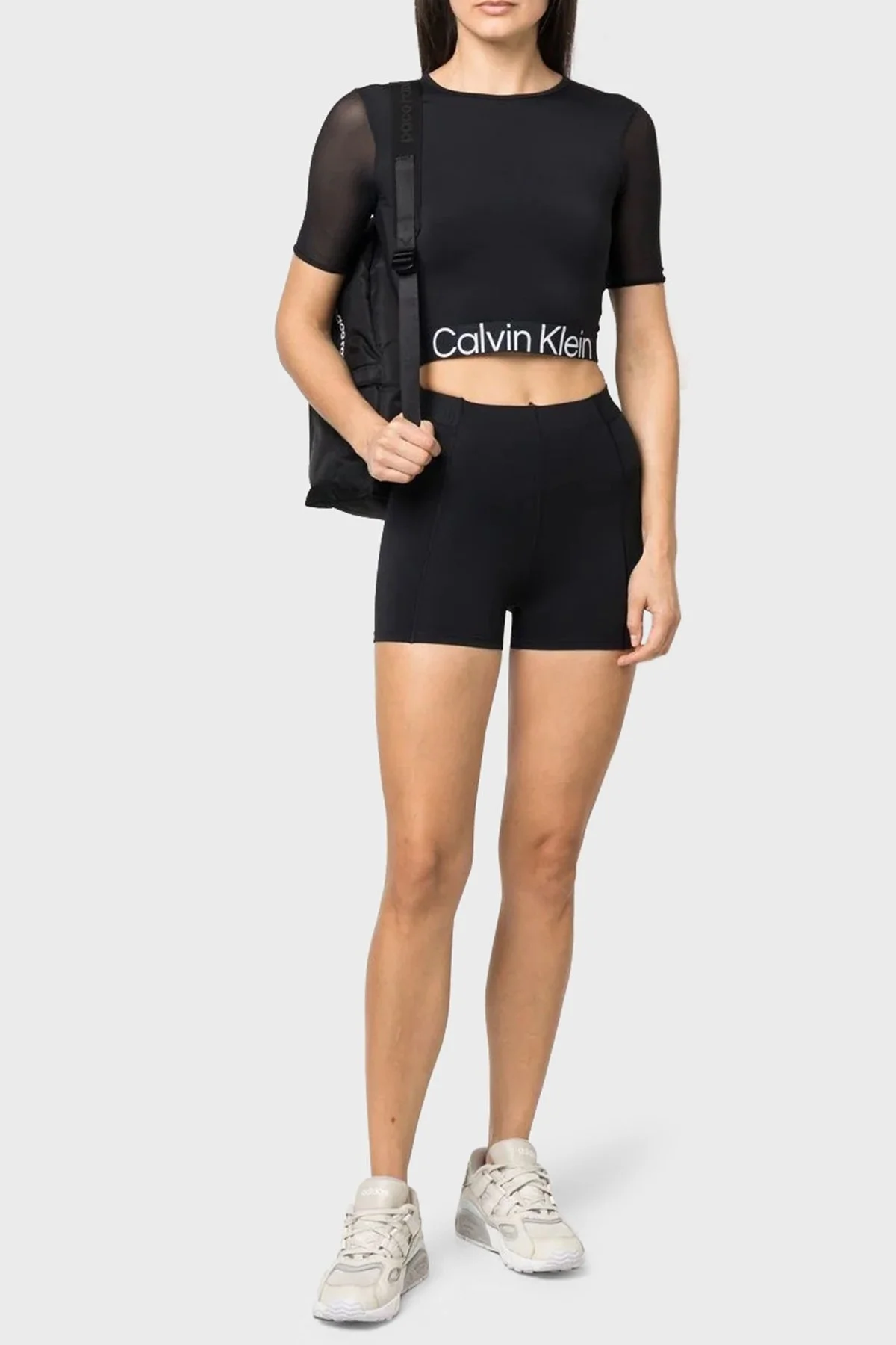 Calvin Klein Logolu Esnek Yüksek Bel Kısa Spor Bayan Tayt 00GWS3L703 BAE SİYAH - 1