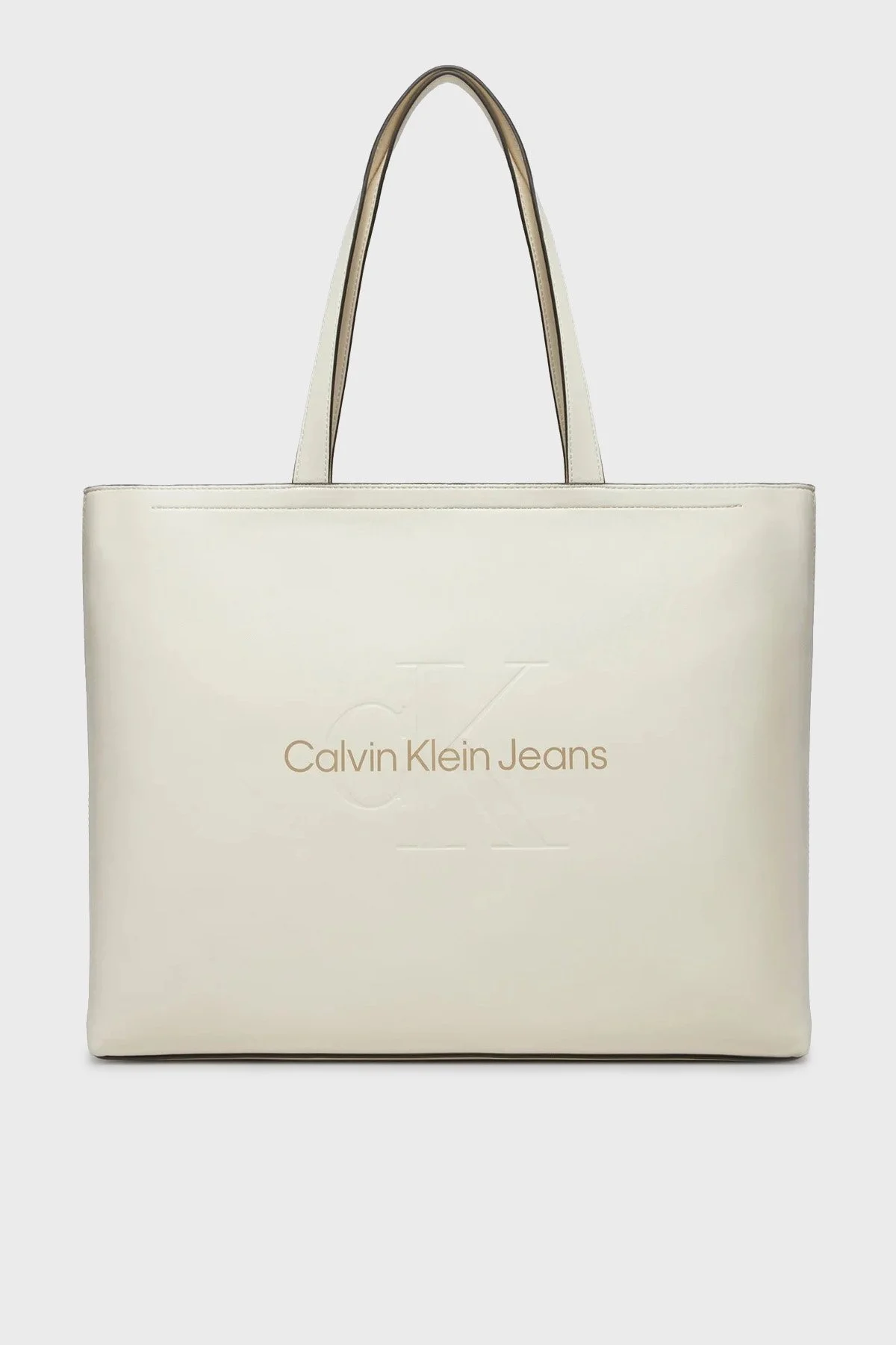 Calvin Klein Logolu Fermuarlı Büyük K60K612222YAS Bayan Çanta K60K612222 YAS BEYAZ - 1