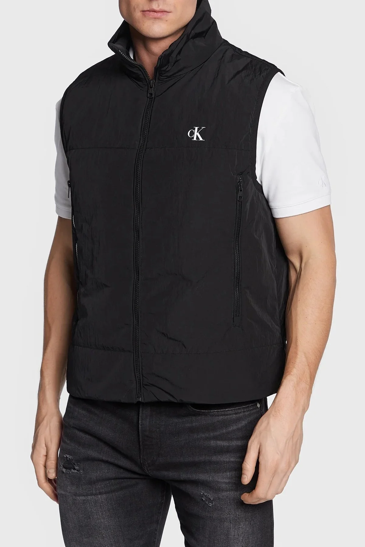 Calvin Klein Logolu Fermuarlı Dik Yaka Regular Fit Erkek Yelek J30J322940 BEH SİYAH - 1