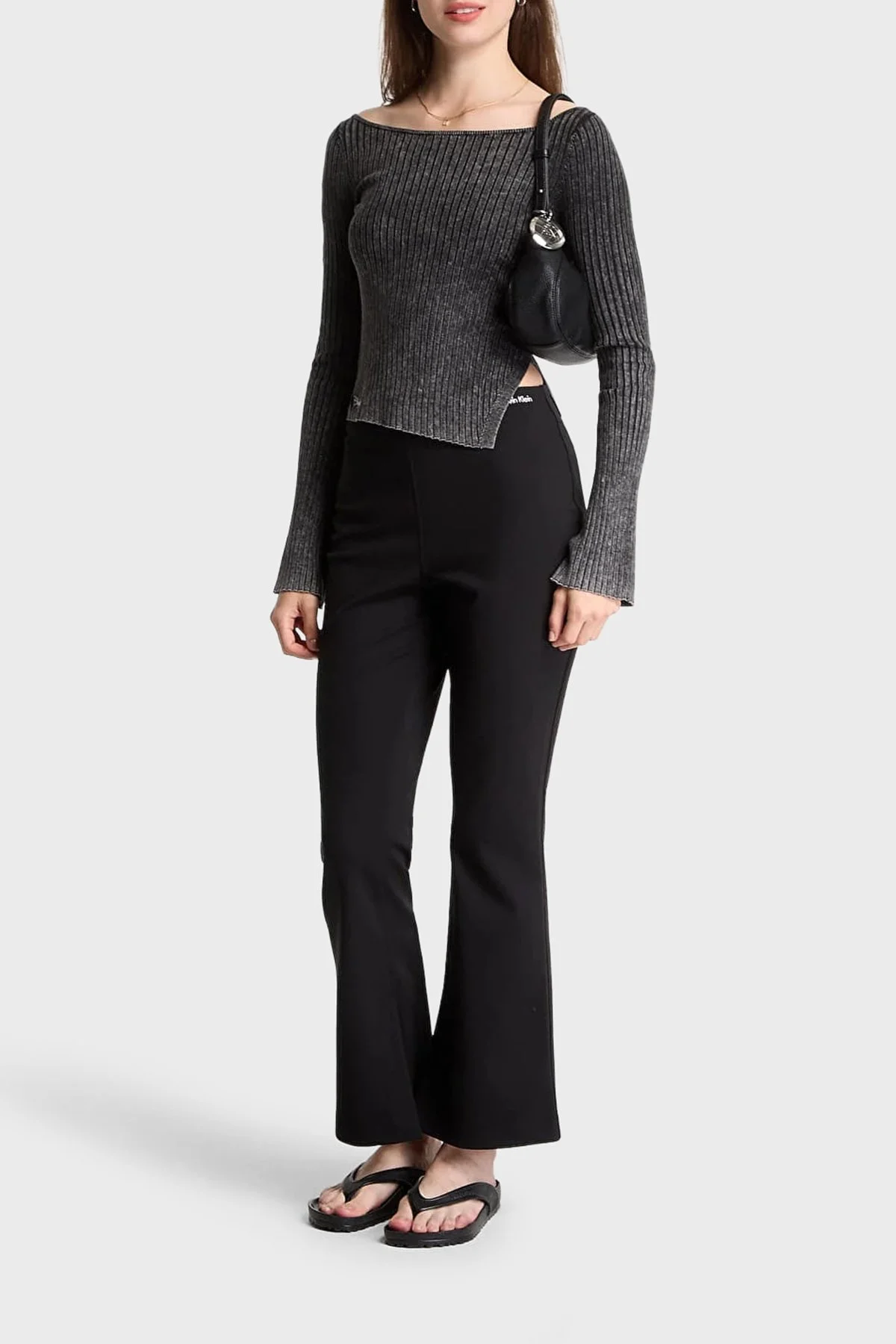 Calvin Klein Logolu Flare Fit Yüksek Bel LV047G632GUB1 Kadın Pantolon LV047G632G UB1 SİYAH - 2