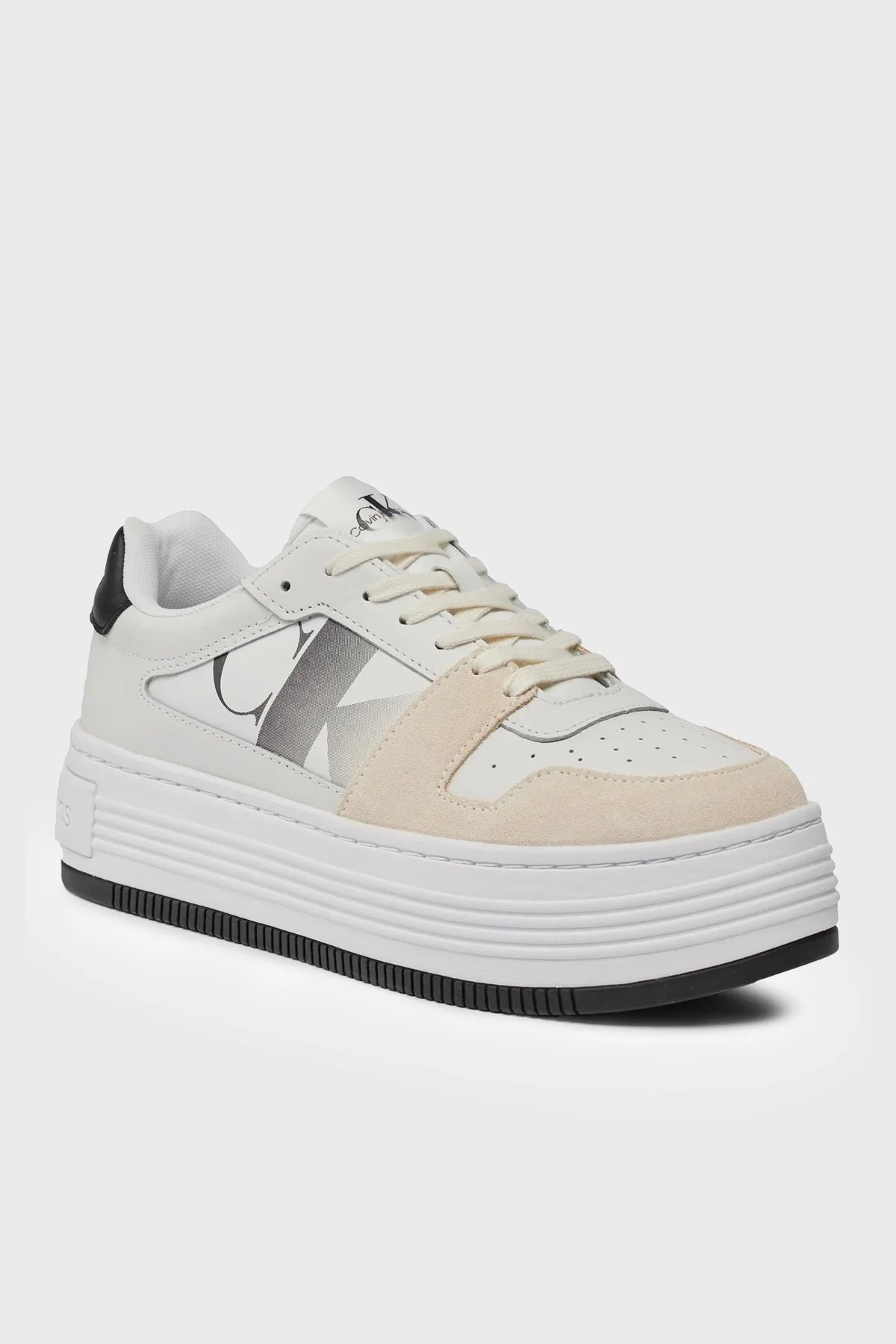 Calvin Klein Logolu Flatform Sneaker YW0YW0130801W Bayan Ayakkabı YW0YW01308 01W BEYAZ-SİYAH - 3