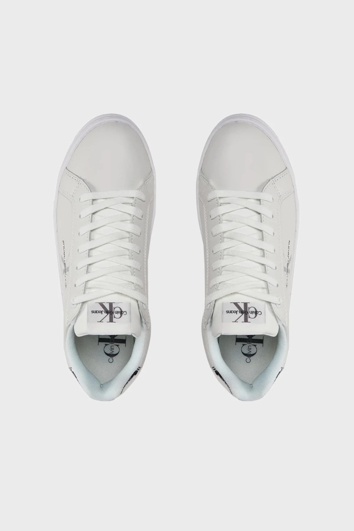 Calvin Klein Logolu Hakiki Deri Platform Topuk Sneaker YW0YW0145701V Bayan Ayakkabı YW0YW01457 01V BEYAZ-GÜMÜŞ - 5